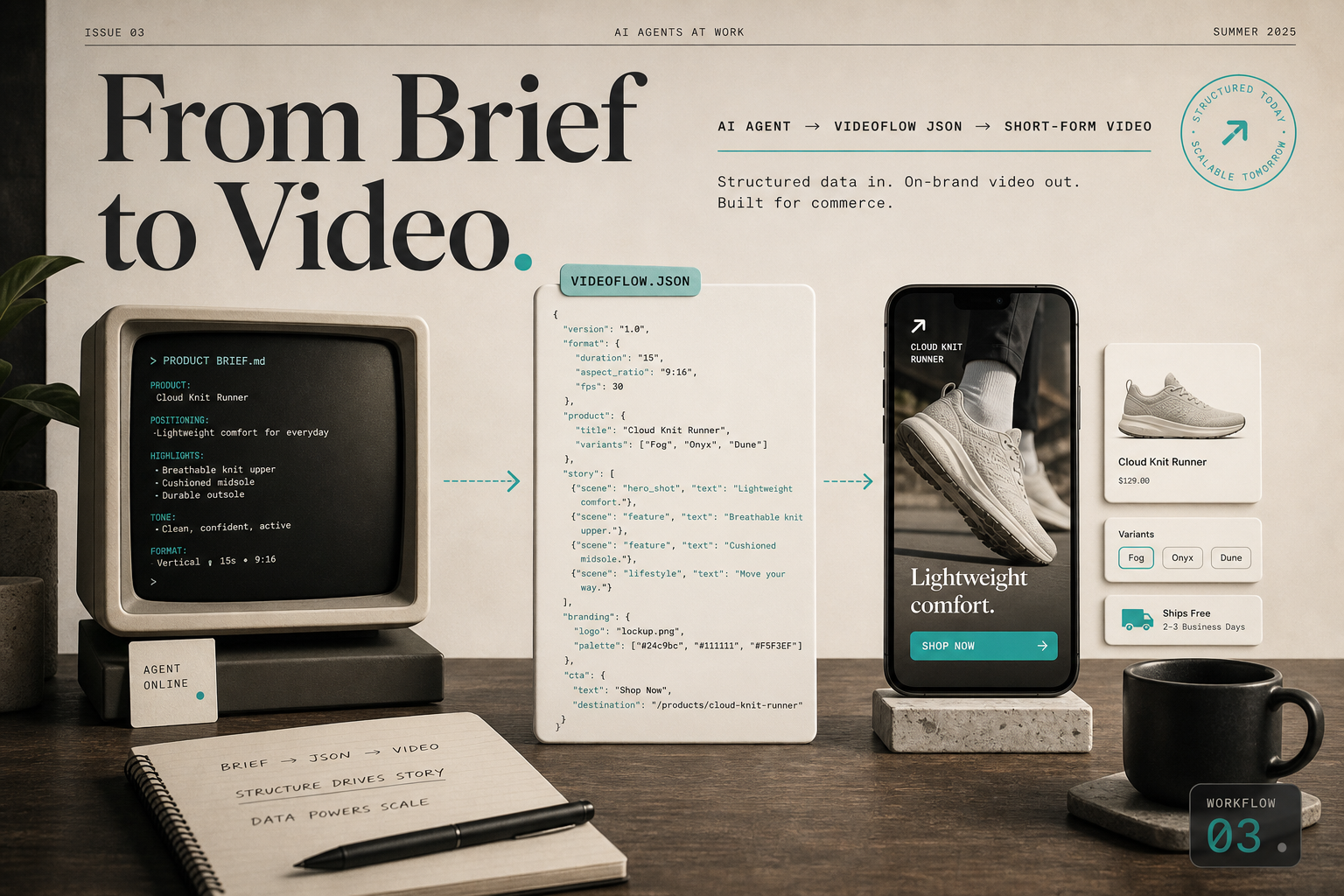 VideoFlow template version history on a retro desk
