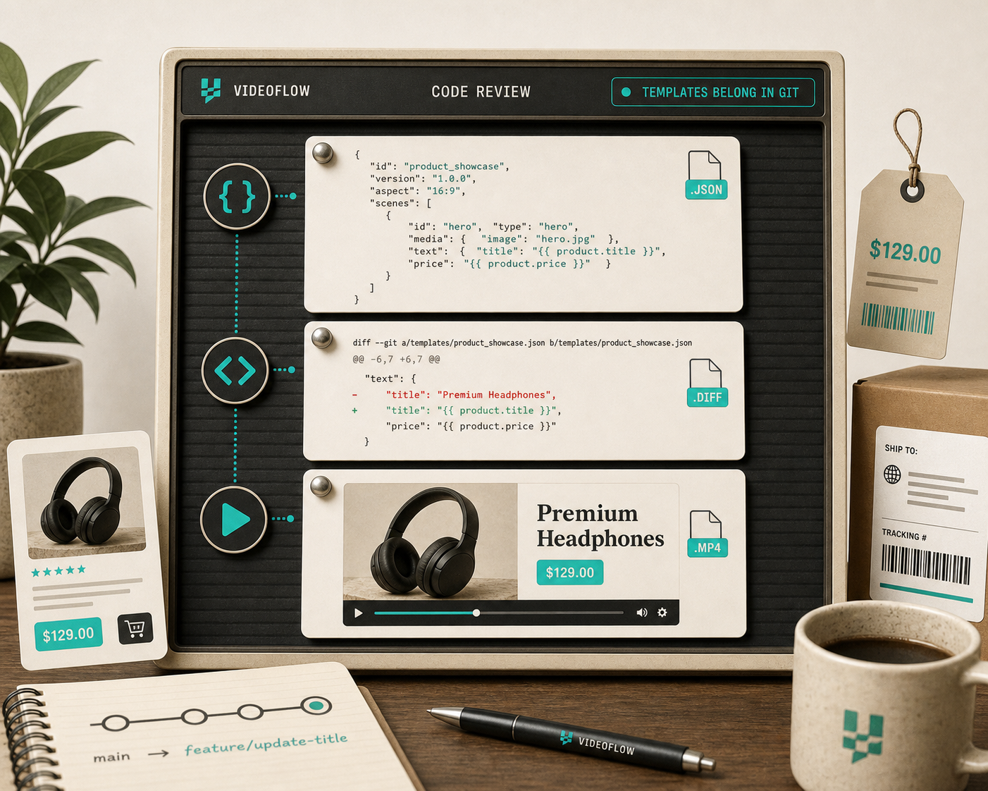 A VideoFlow product brief turning into structured JSON and a finished video