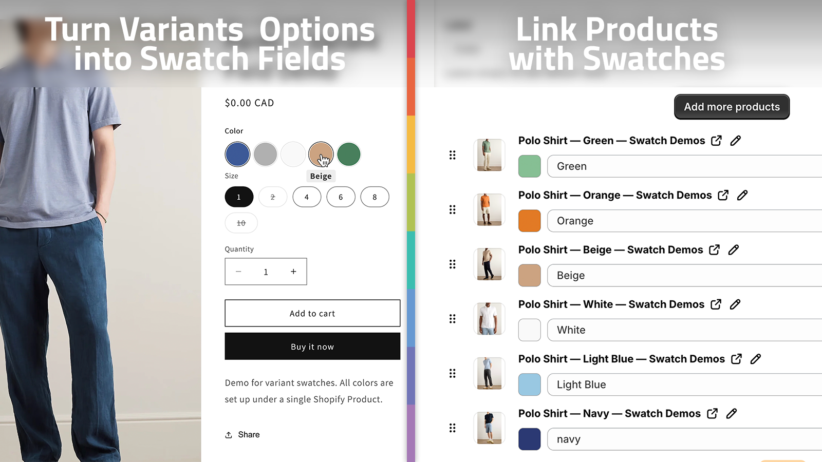 Turn variant options into swatch fields and link products with swatches