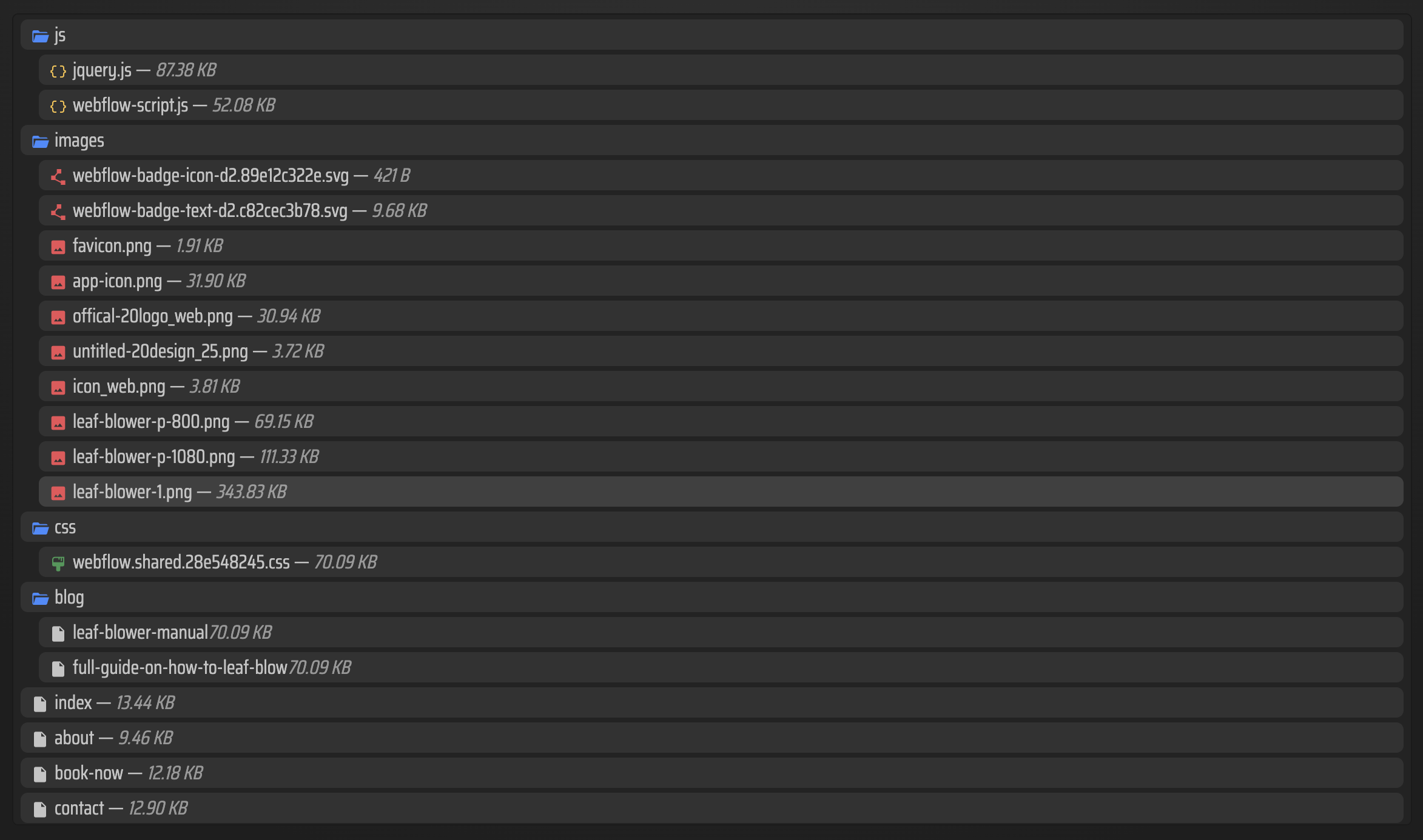Exported files list from ExFlow