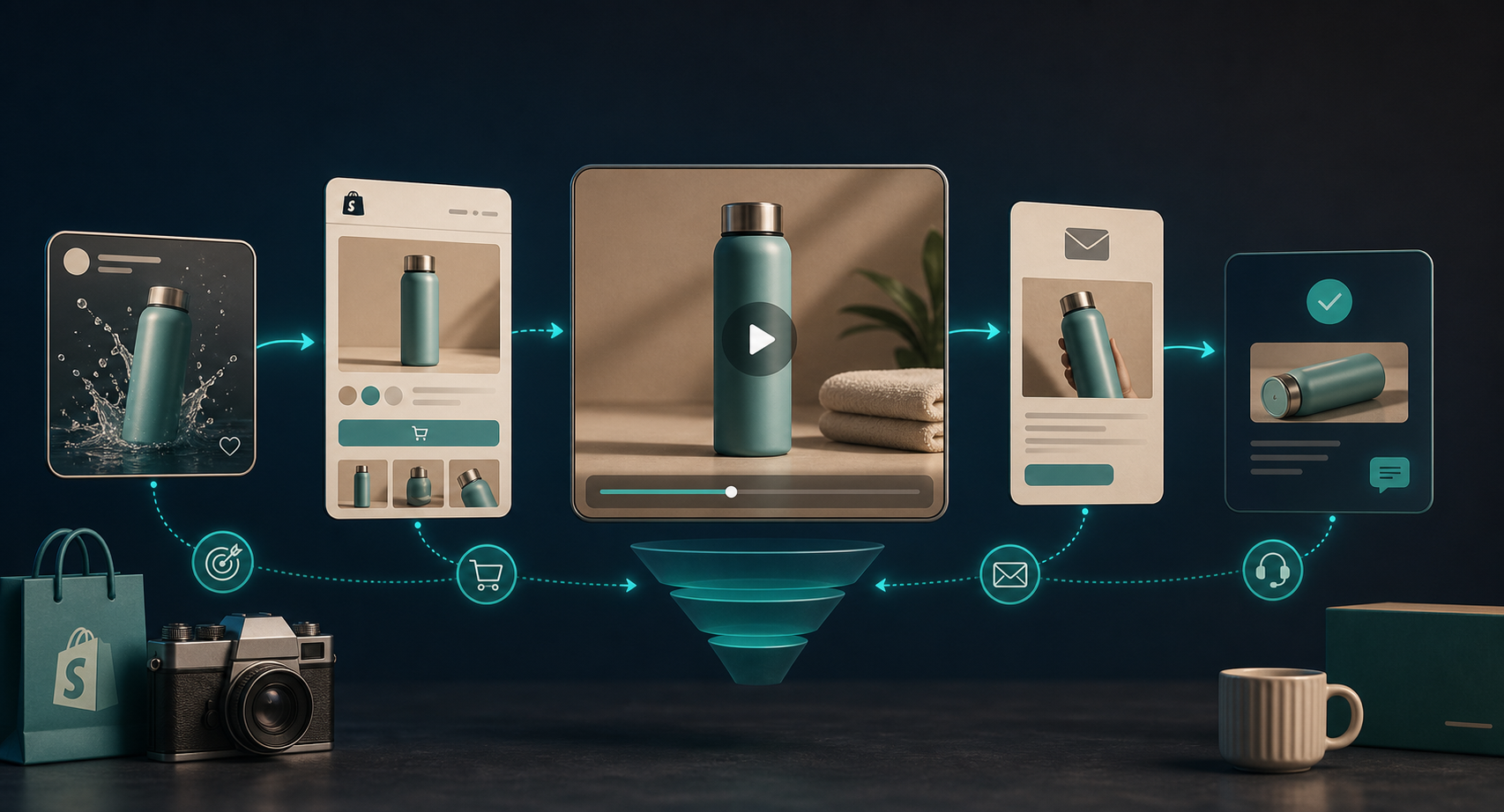 UGC video funnel from ad to product page to email