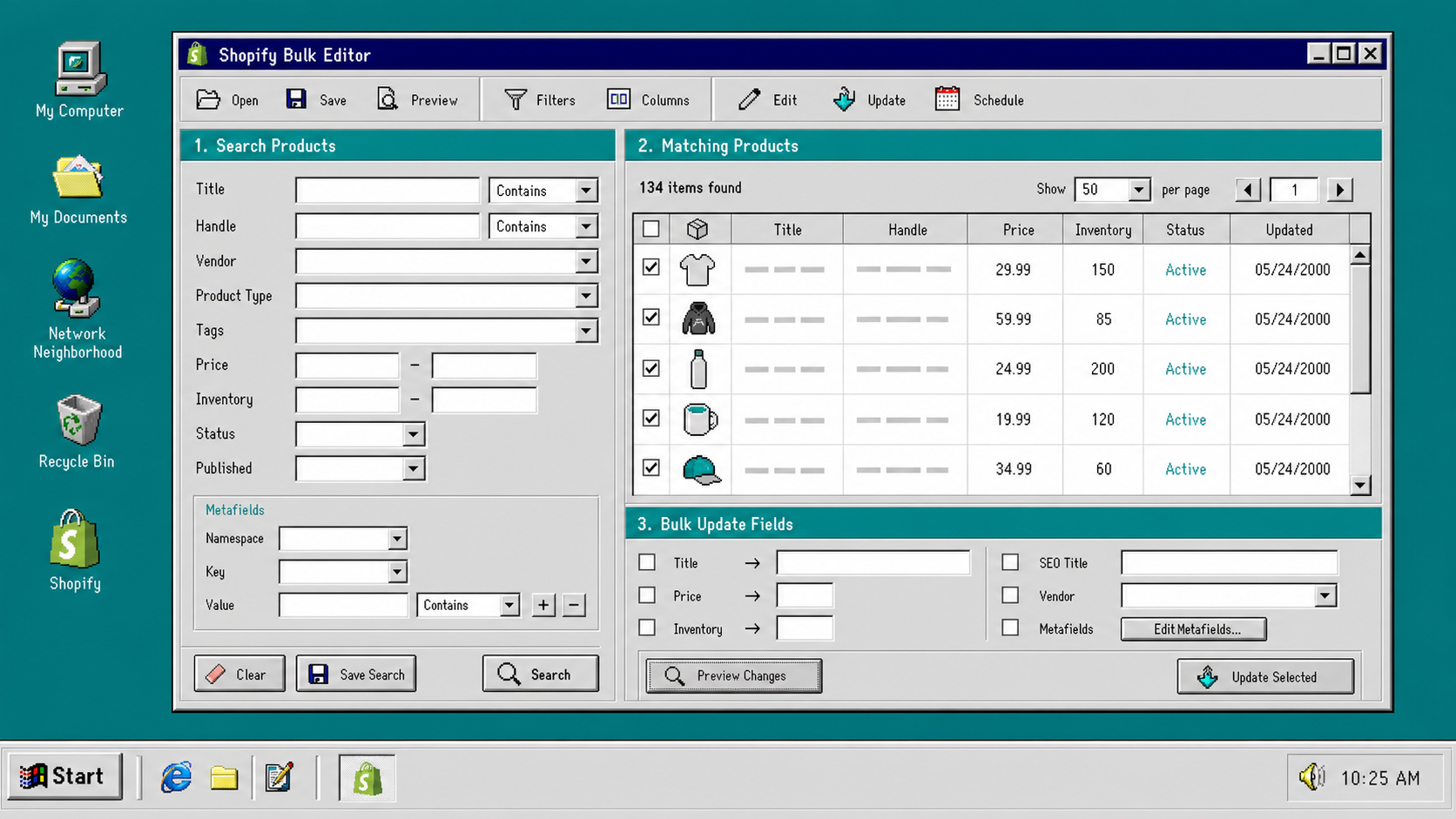 Product search and bulk edit criteria
