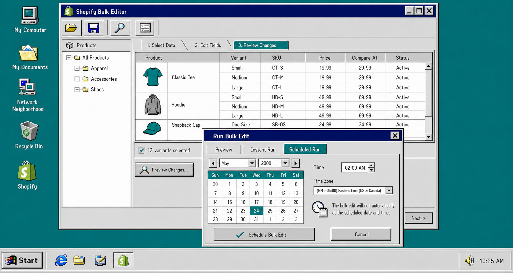 Schedule bulk updates dialog
