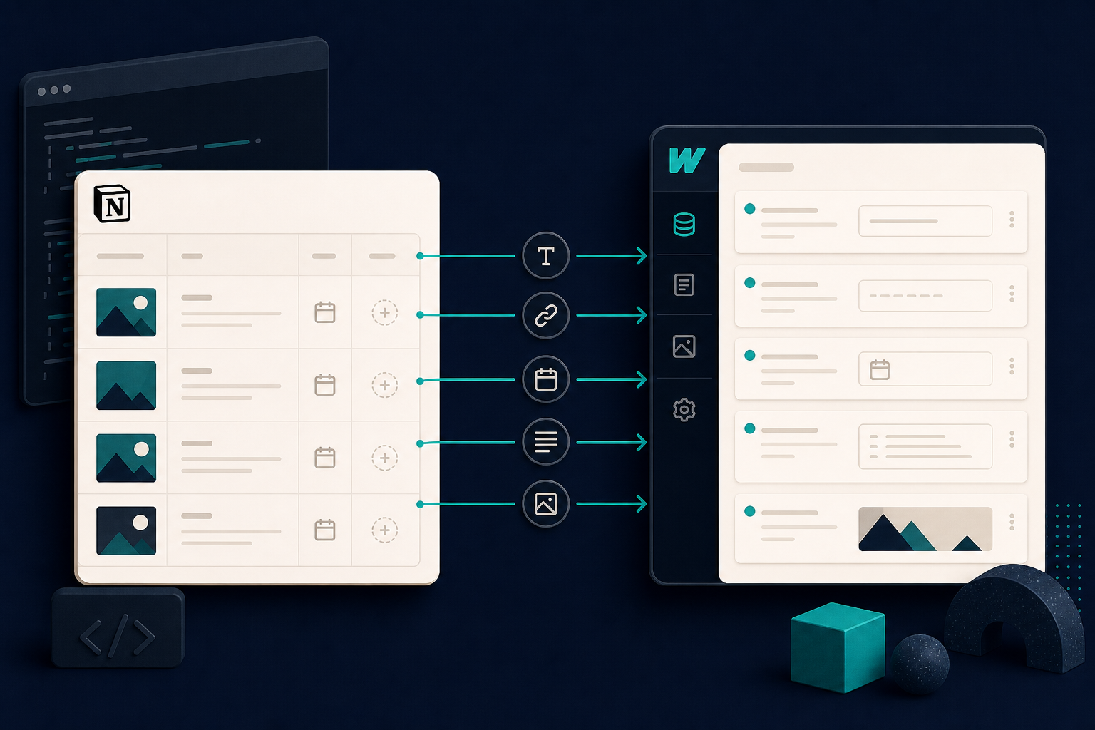 Notion and Webflow field mapping illustration