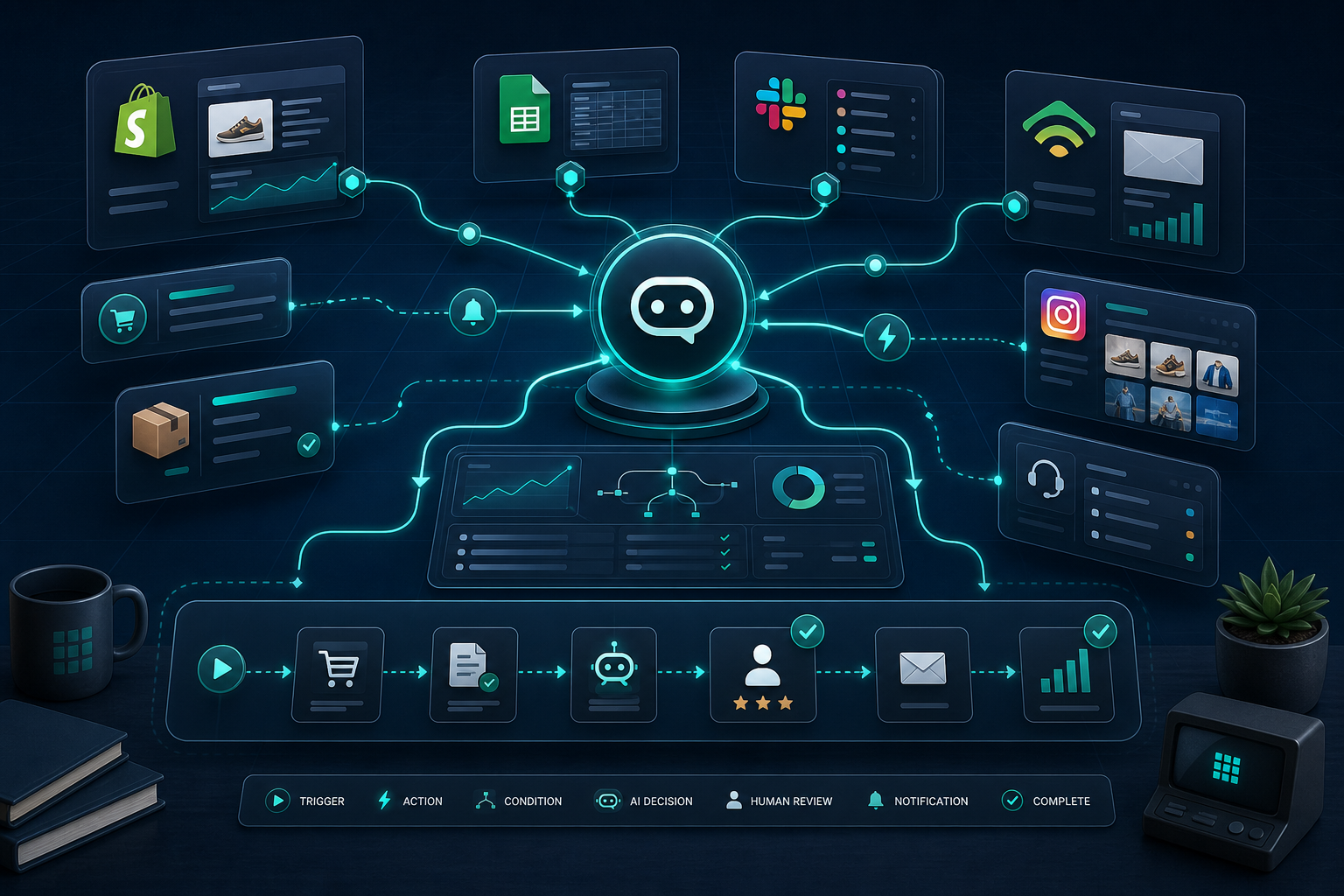 Shopify automation map connecting tools and human review