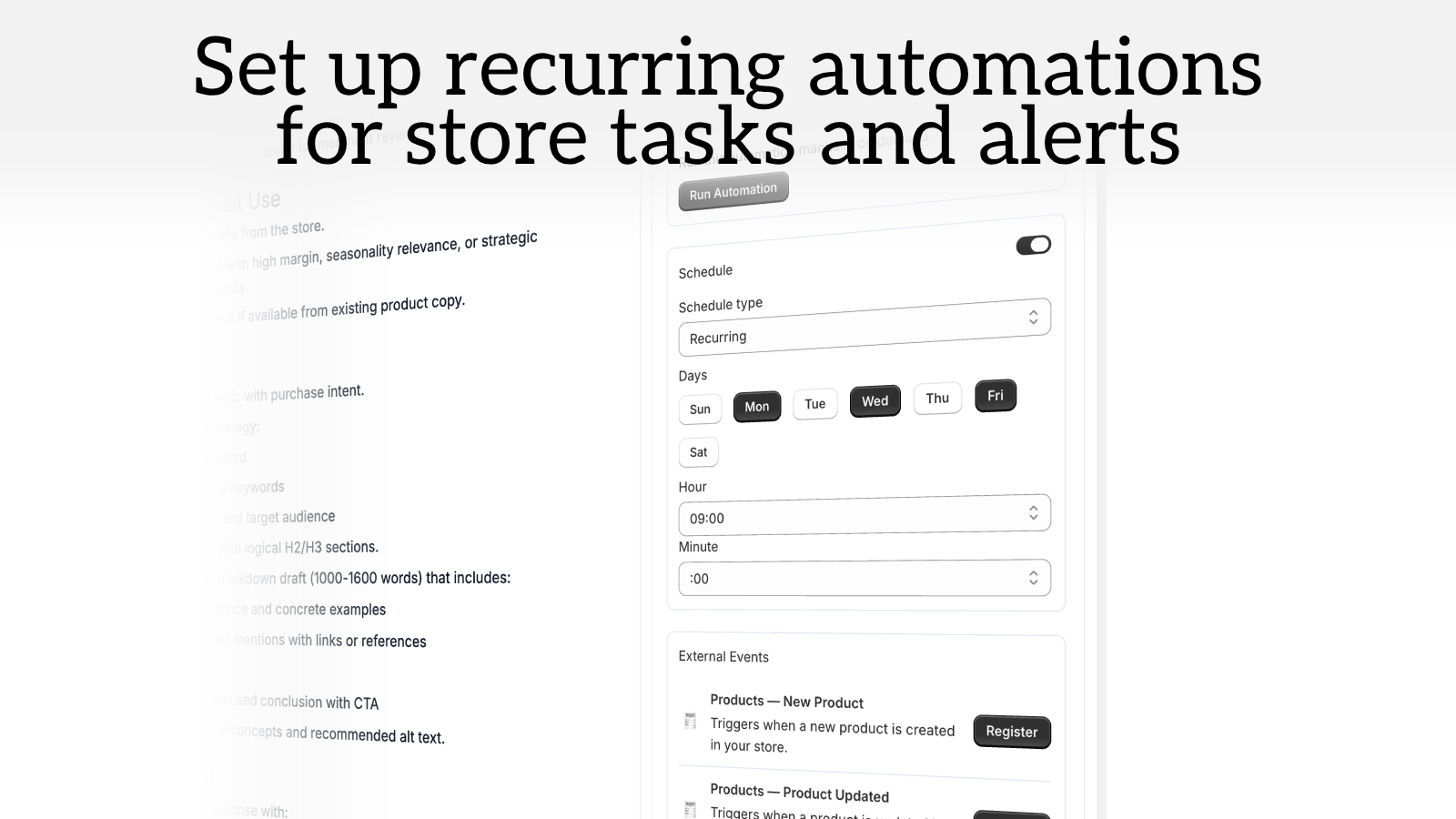 Clawly recurring automations and store alerts
