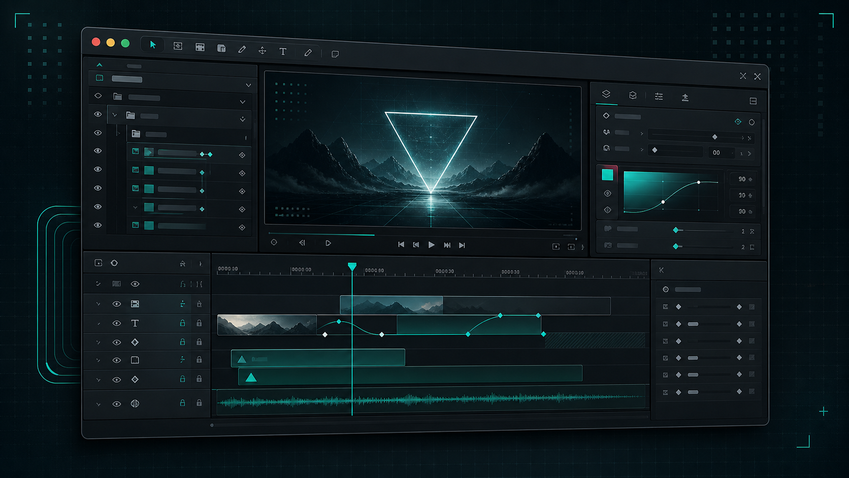 React video editor timeline with tracks, keyframes, and inspector controls