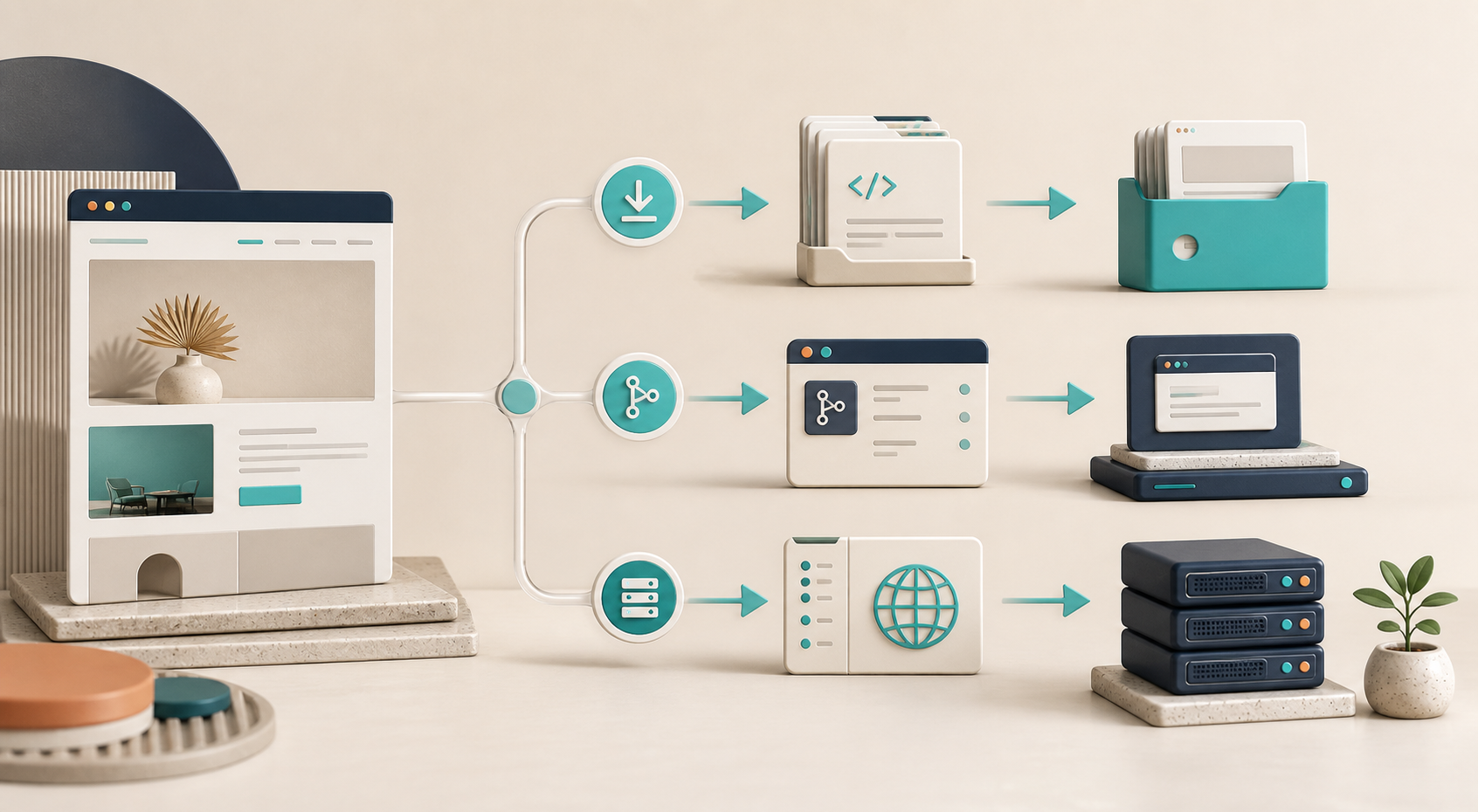 Hosting-path workflow diagram for exporting a Squarespace site