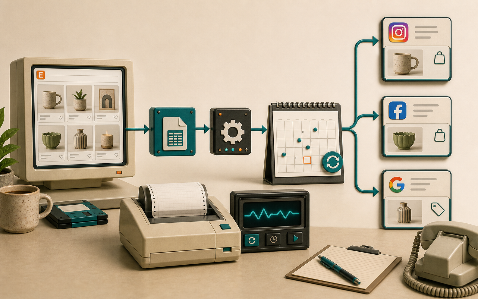 Retro workspace showing the shift from manual upload work to a tidy catalog pipeline
