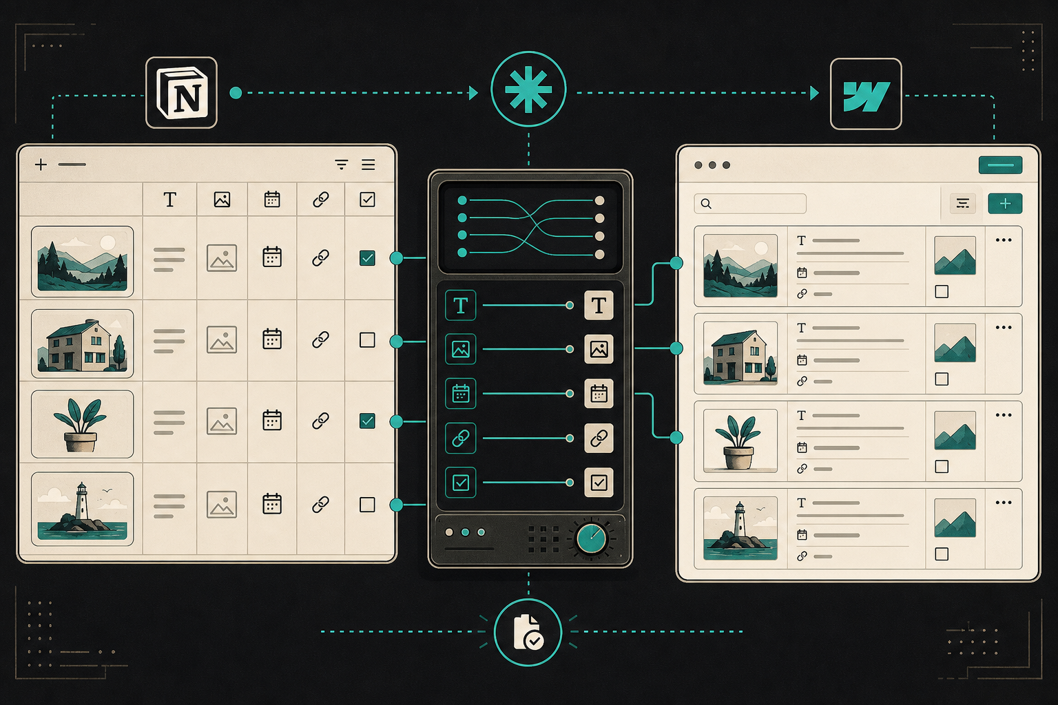 Field mapping diagram between Notion and Webflow CMS