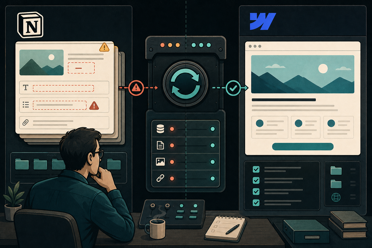 Troubleshooting diagram for Notion to Webflow auto-sync