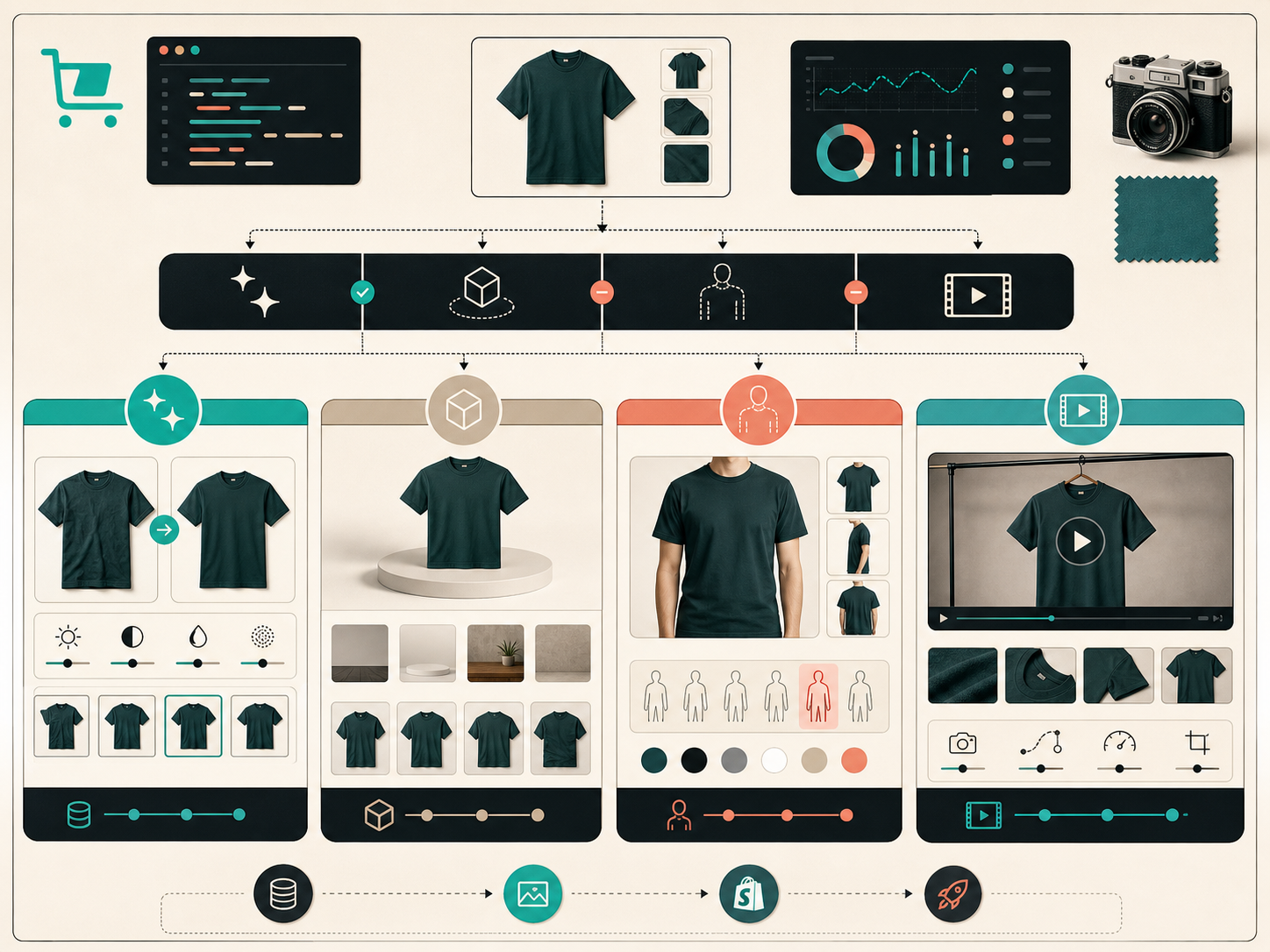 Decision matrix for Shopify product photo cleanup placement try-on and video