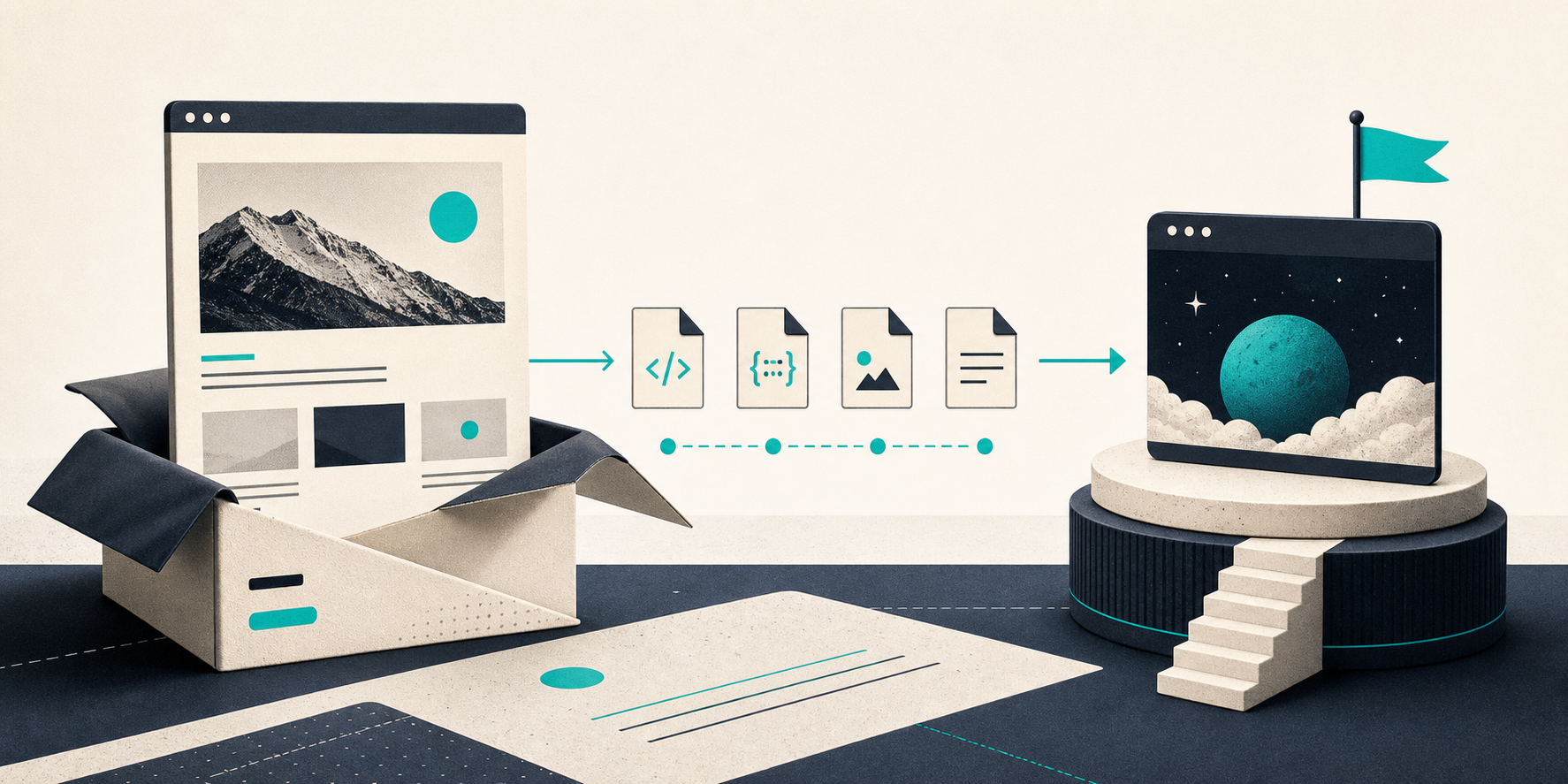 Retro export workflow illustration