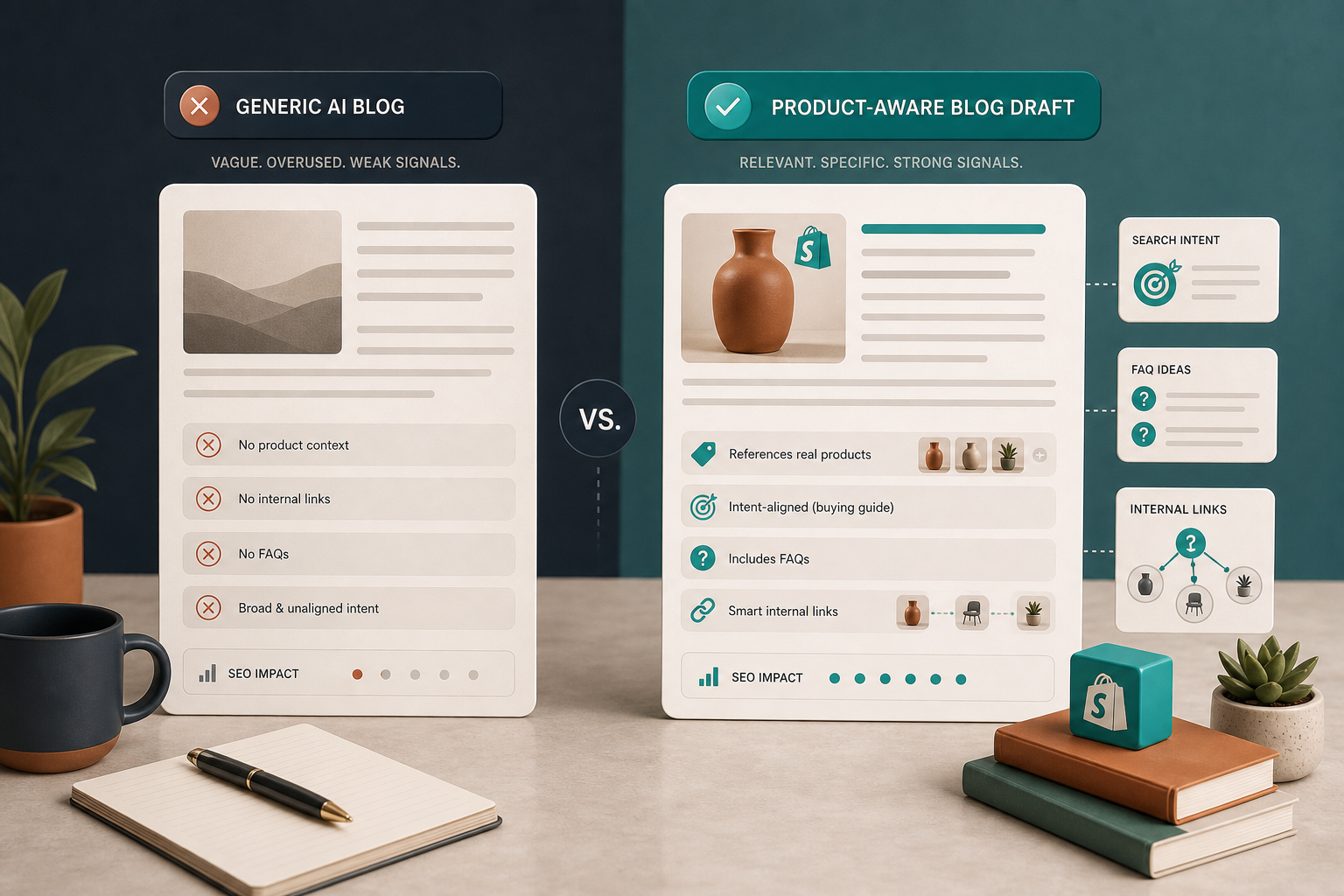 Generic AI blog versus product-aware draft
