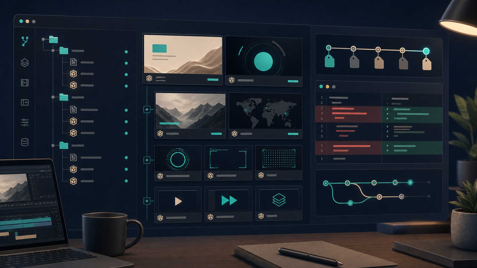 Git-friendly video template library with modular scene cards