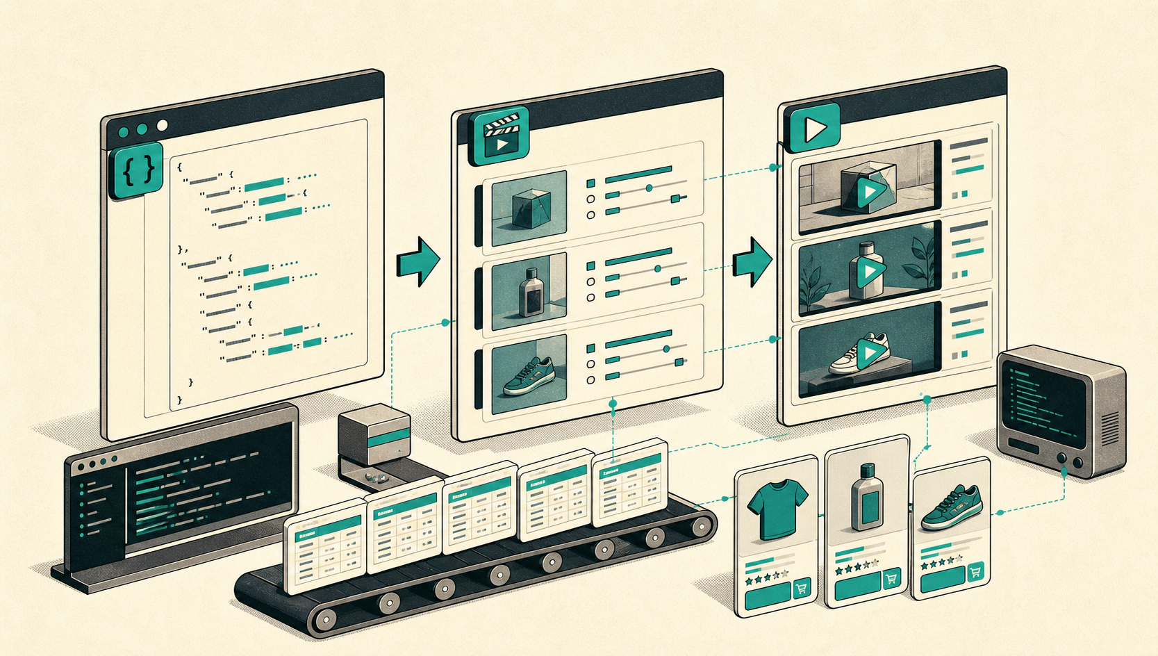 Product data flowing into a JSON-first video template