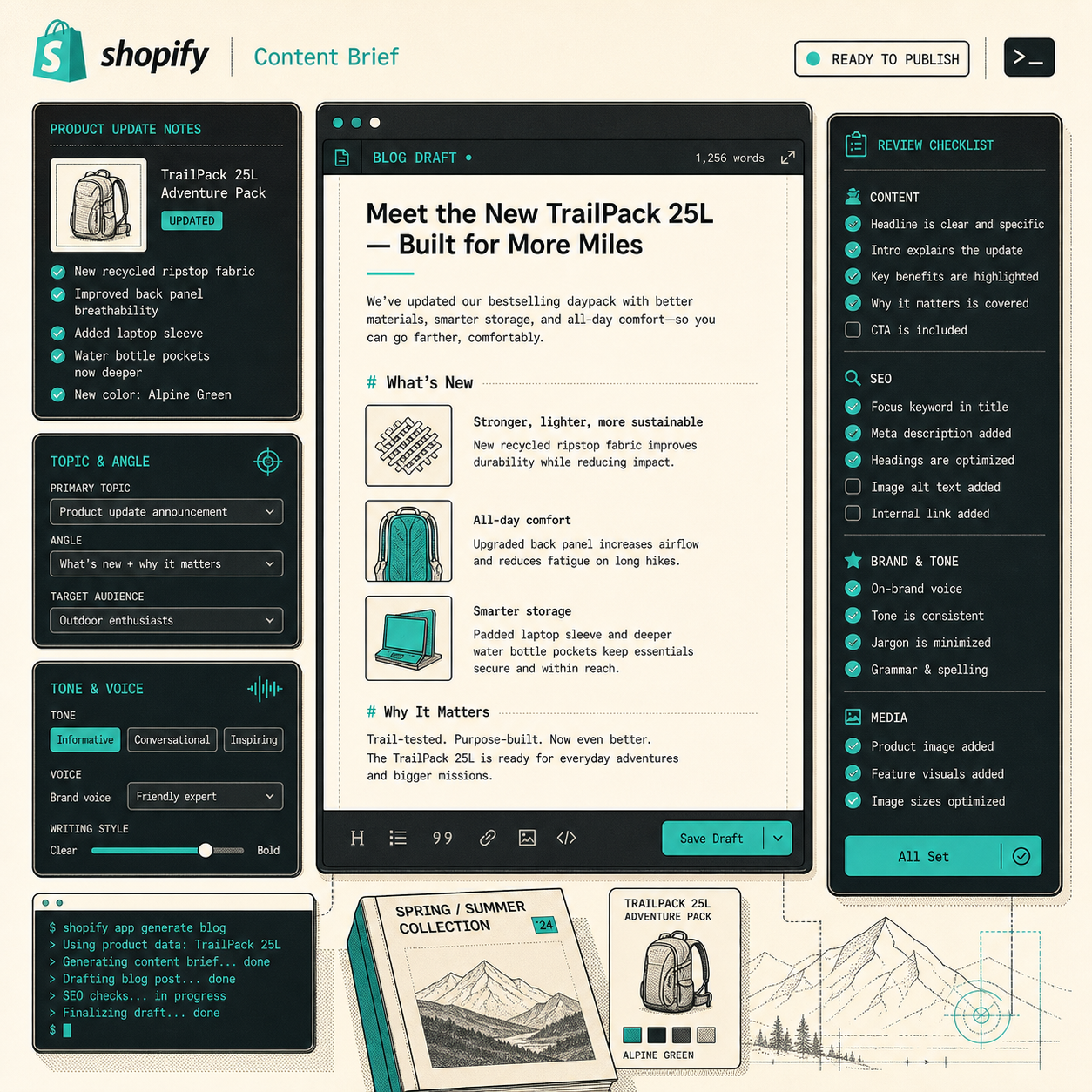 Product brief and blog draft editor with a review checklist