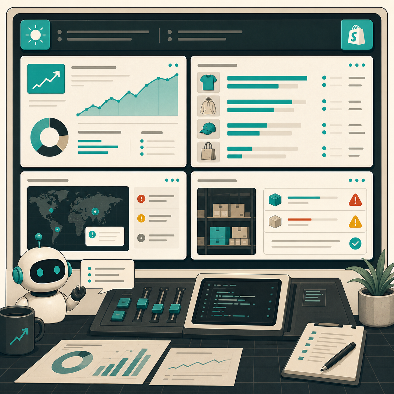 Morning Shopify report with alerts and inventory cards