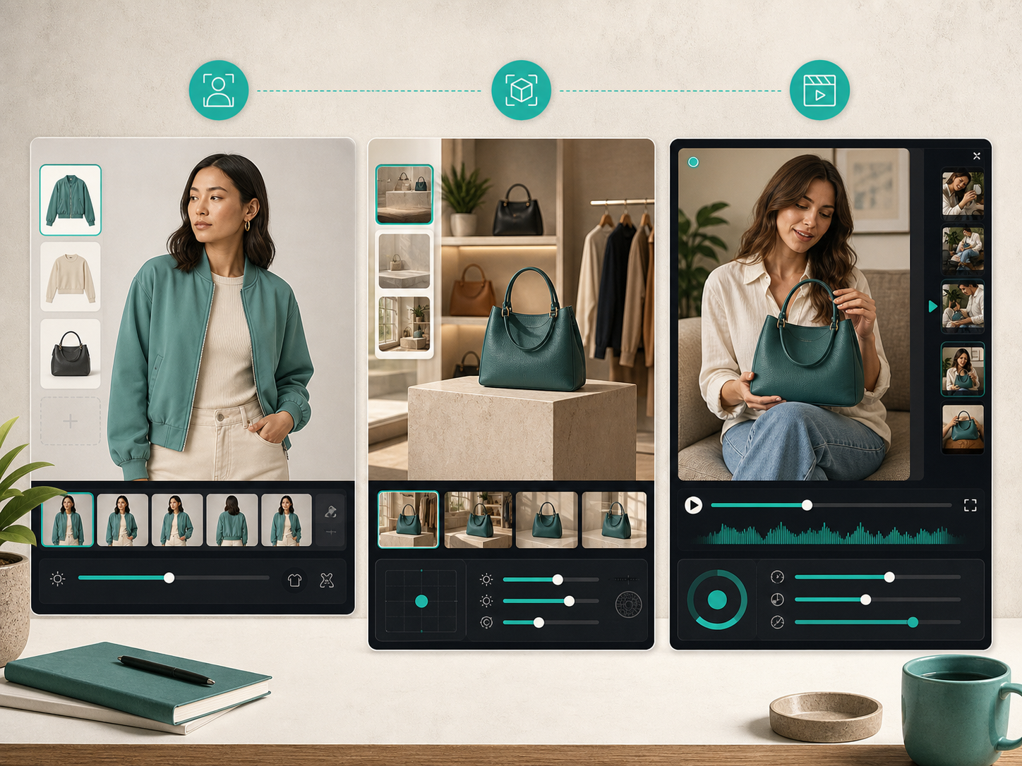 Try-on, placement, and video workflow