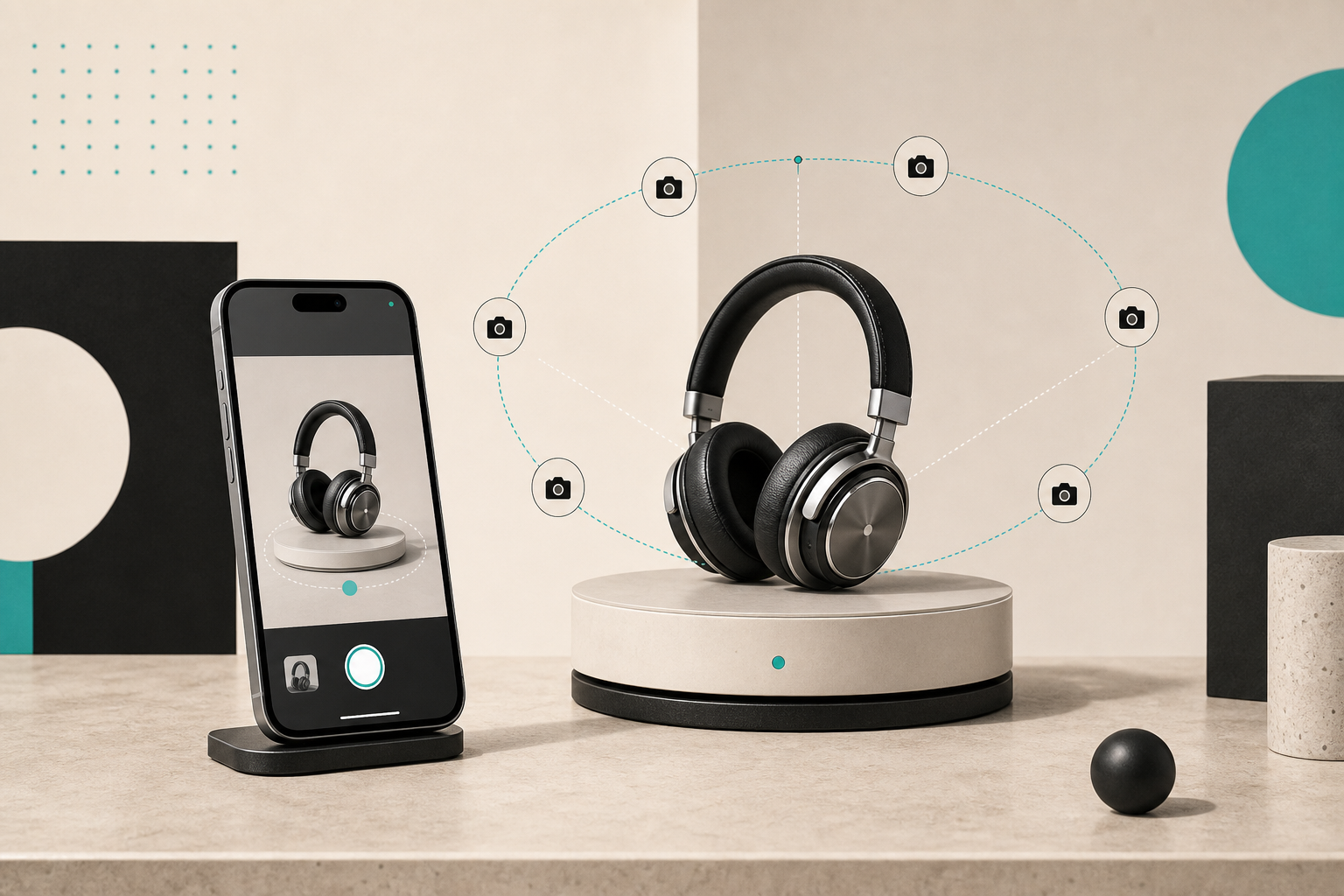 Phone-guided capture orbit around a physical product