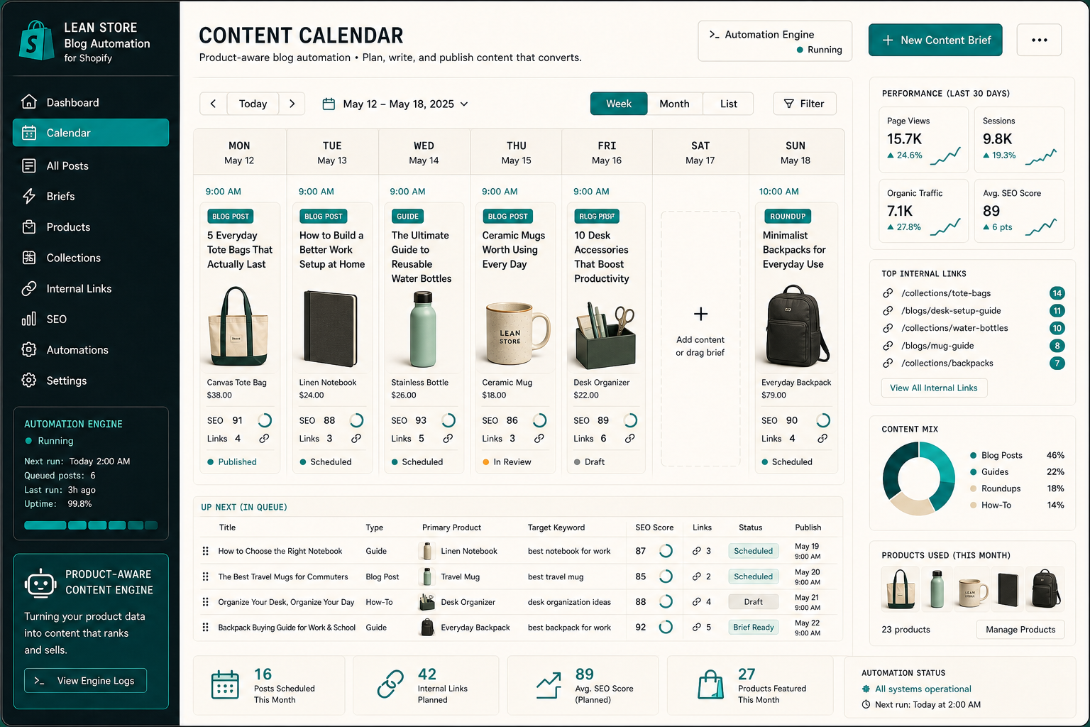 Recurring content calendar for Shopify blog automation