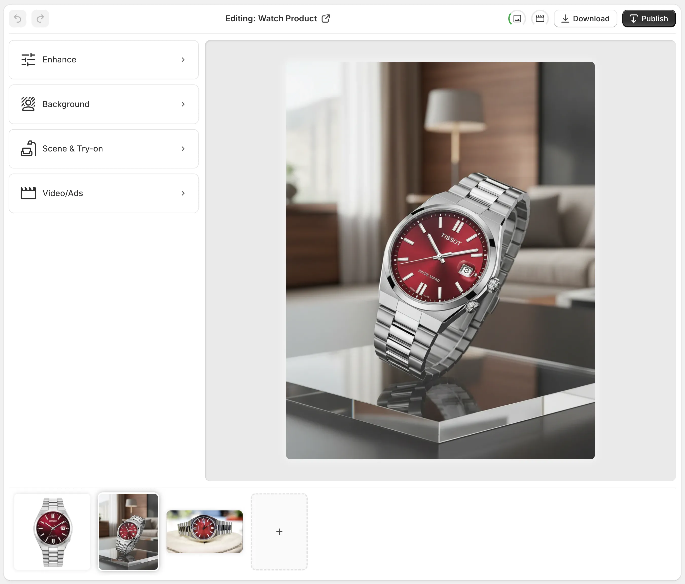 Supra AI Photo Studio editor overview screenshot