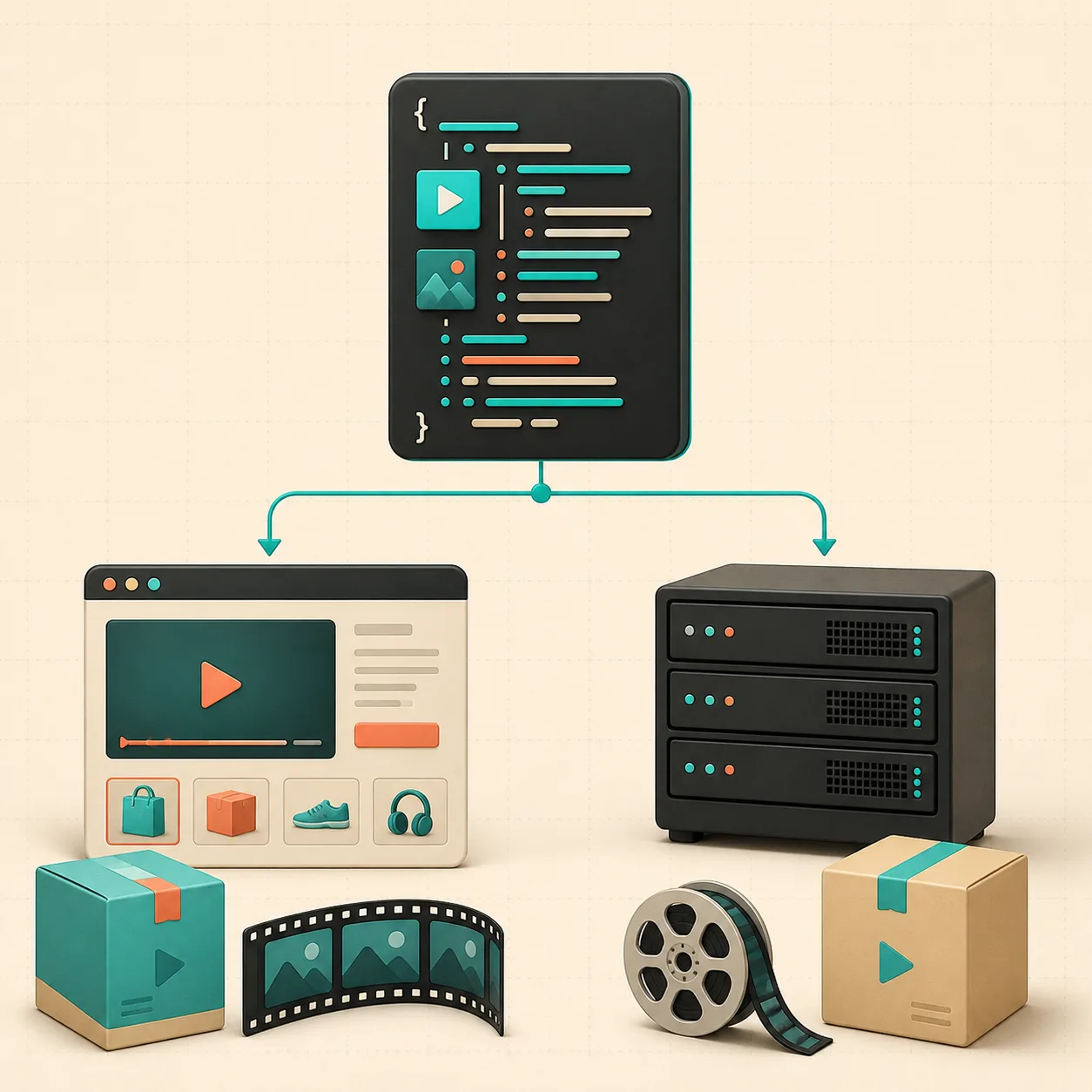 One video source rendering through browser and server paths
