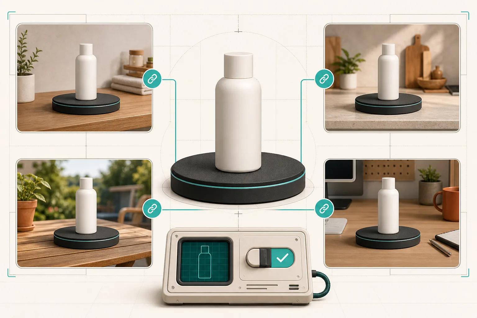 A controlled matrix of consistent product scenes