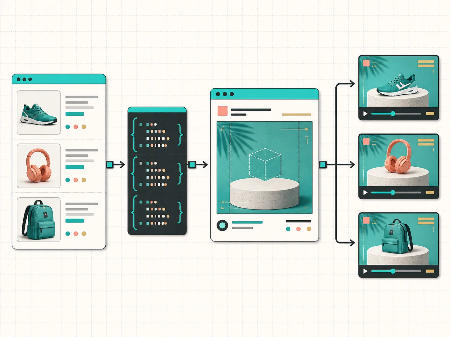 A catalog feed becomes repeatable product-video variants