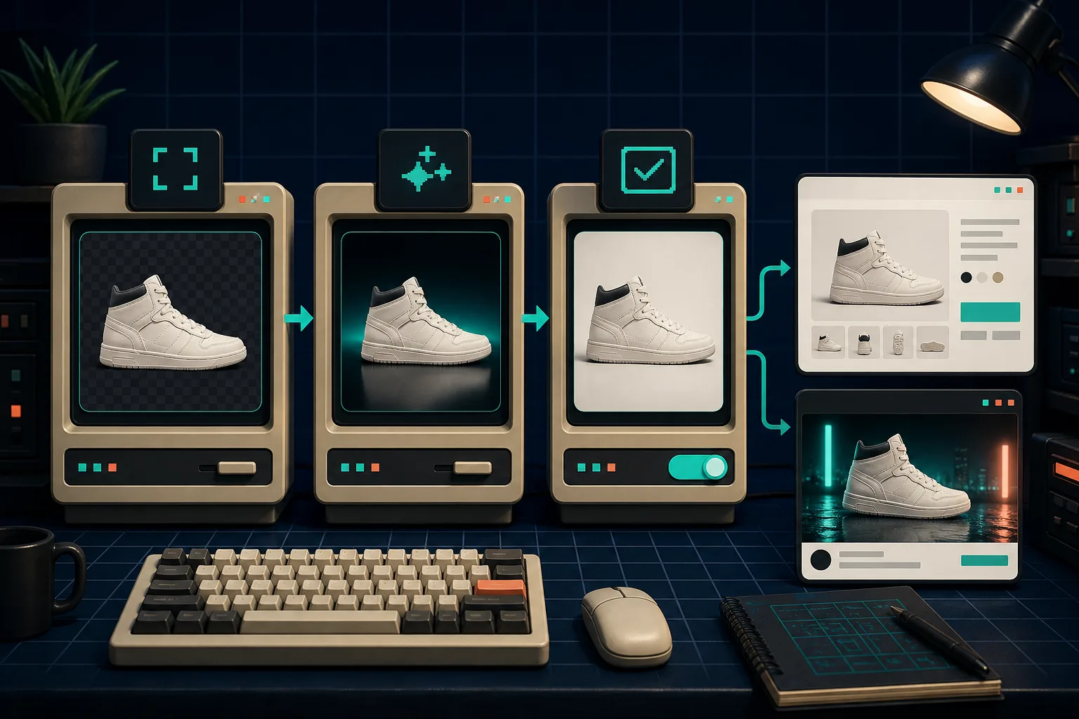 A visual asset pipeline from isolate to approved product card