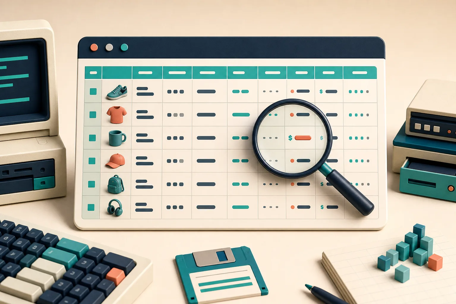 Ecommerce product catalog CSV inspection grid