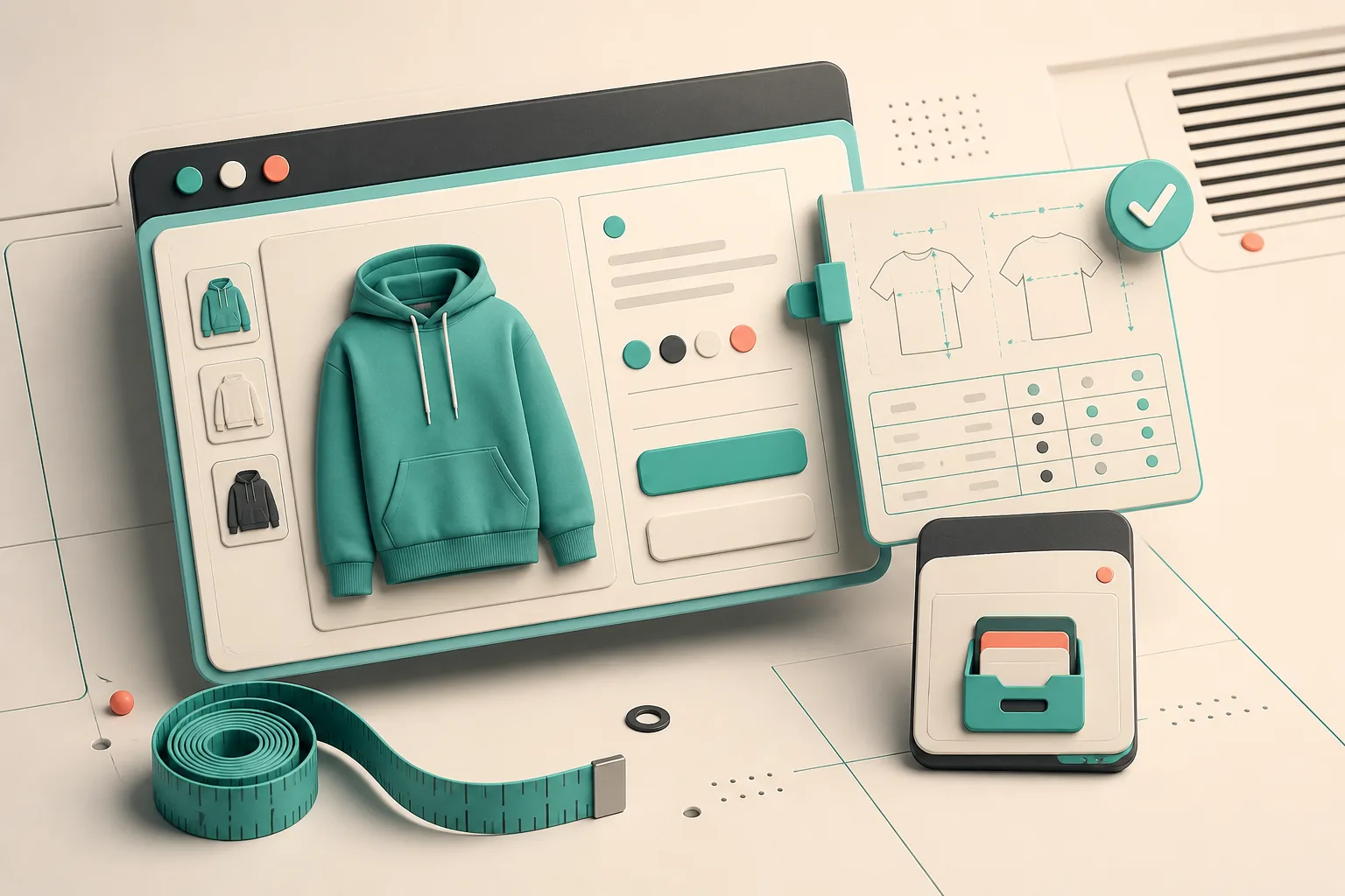 Launch-ready Shopify product page with size guide, measuring tape, and archive card