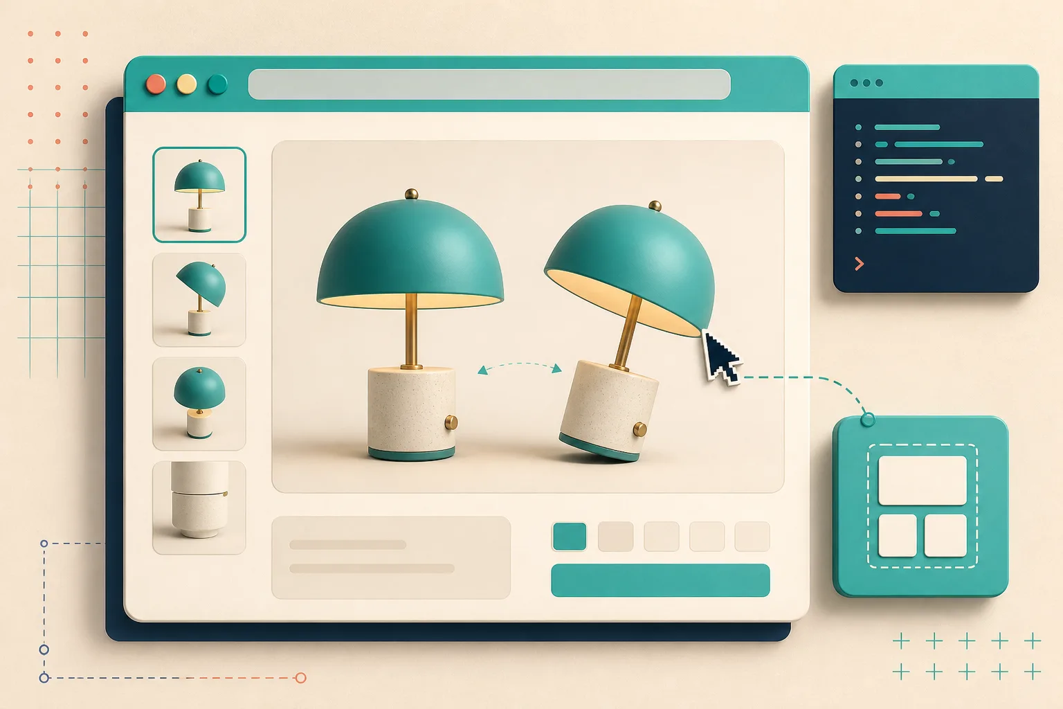 Interactive 3D lamp model on a Shopify product page