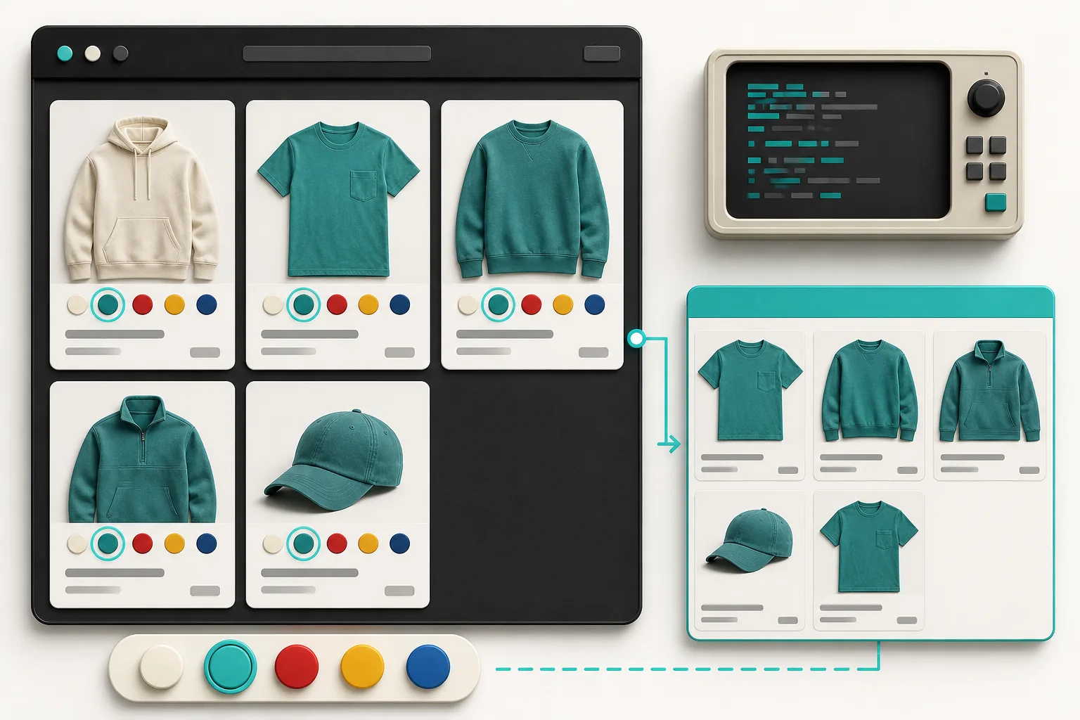 Collection page swatch selection flowing into a focused product grid