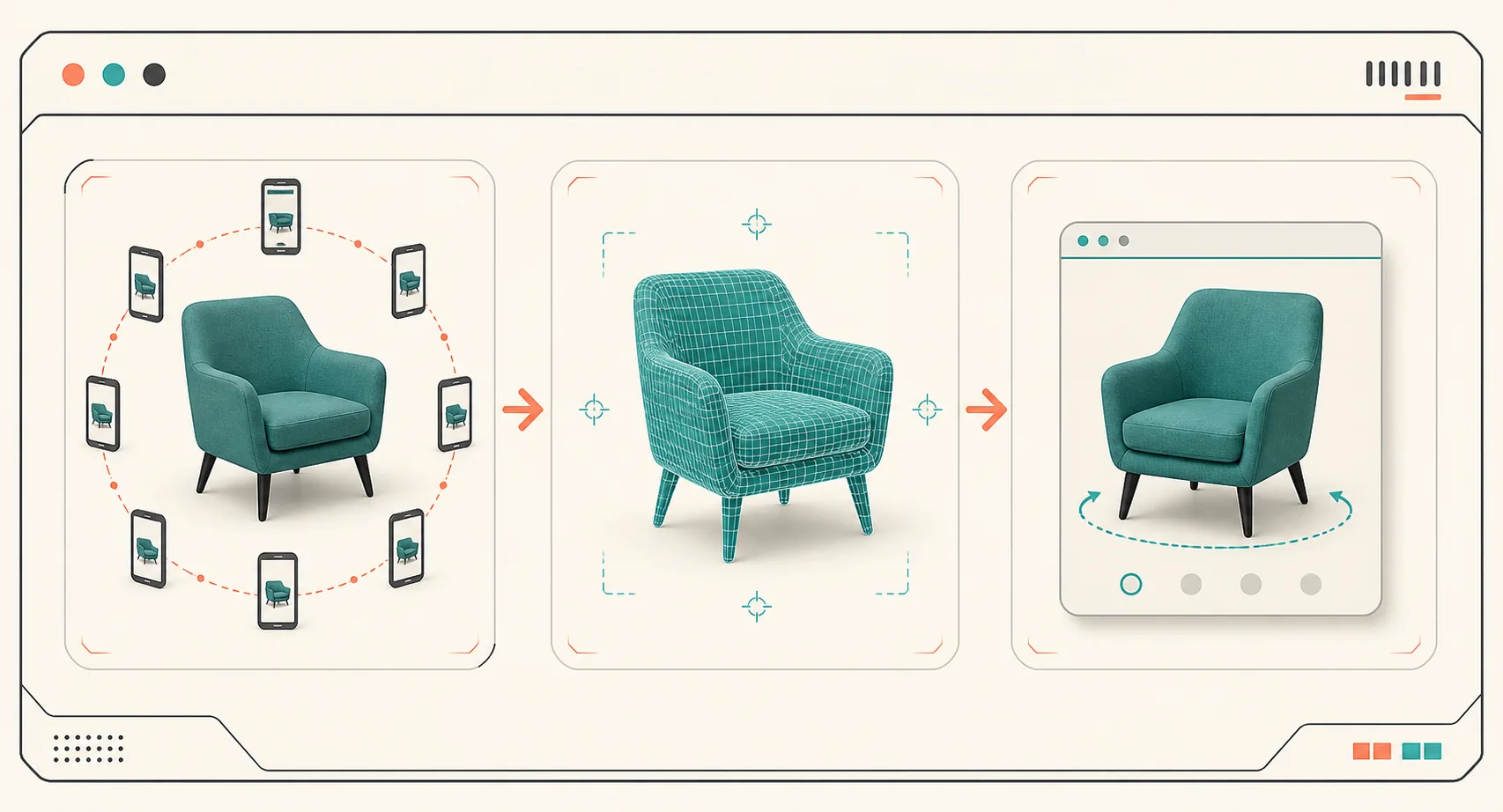A phone-guided product capture setup around a leather pouch