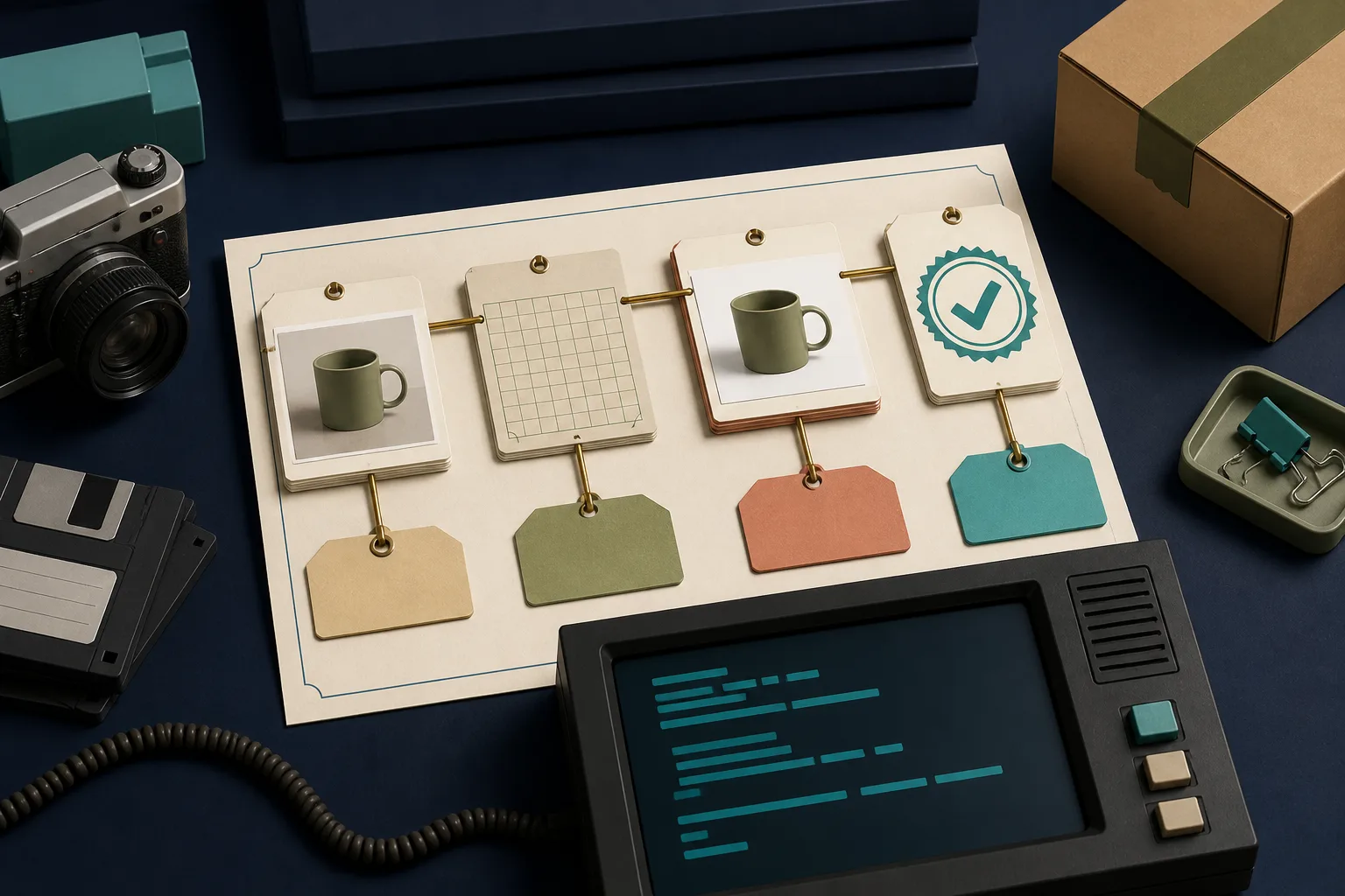 Visual product-photo manifest with source, output, and approval records