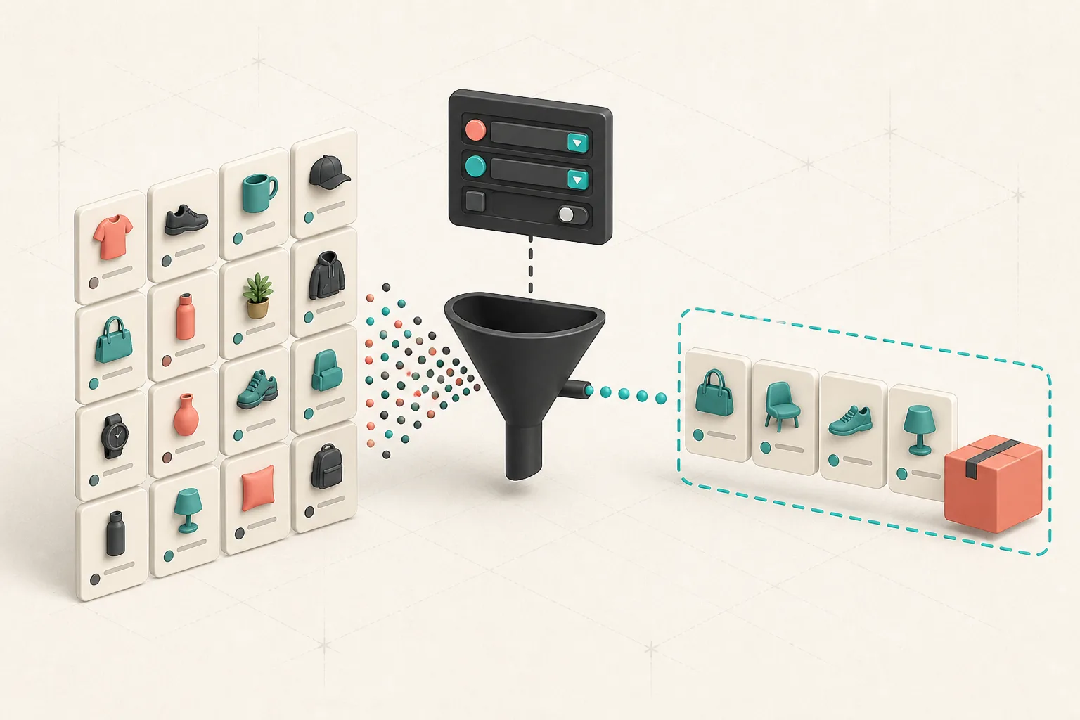 Filtered Shopify catalog selected for a targeted bulk update
