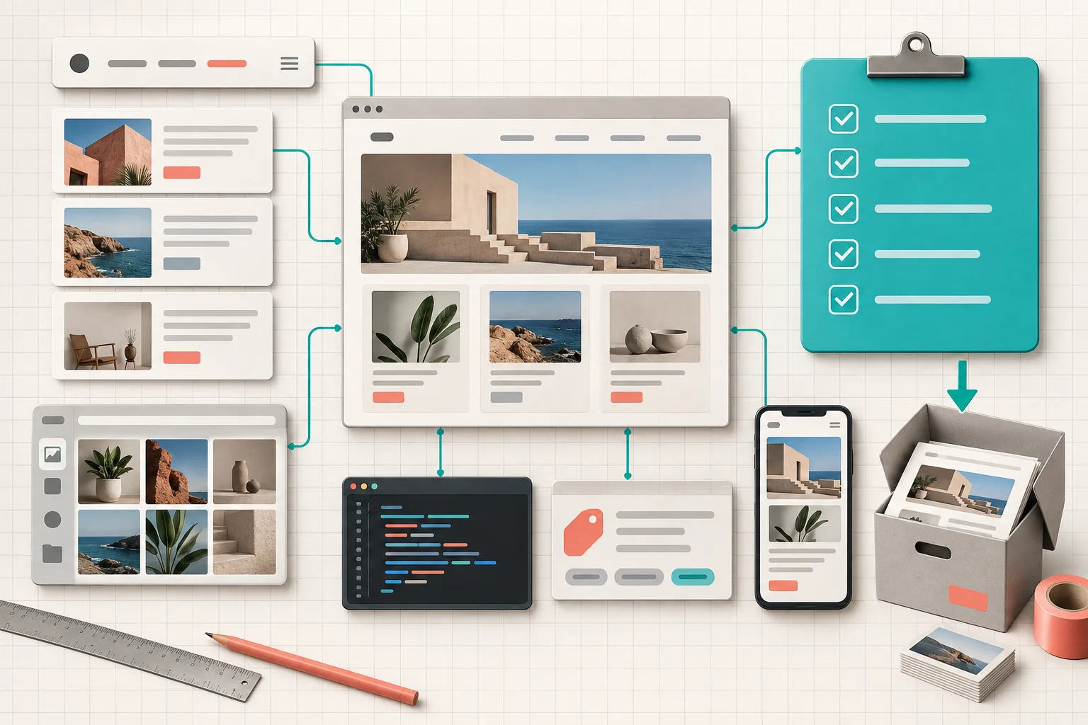 Squarespace export inventory and preflight checklist illustration