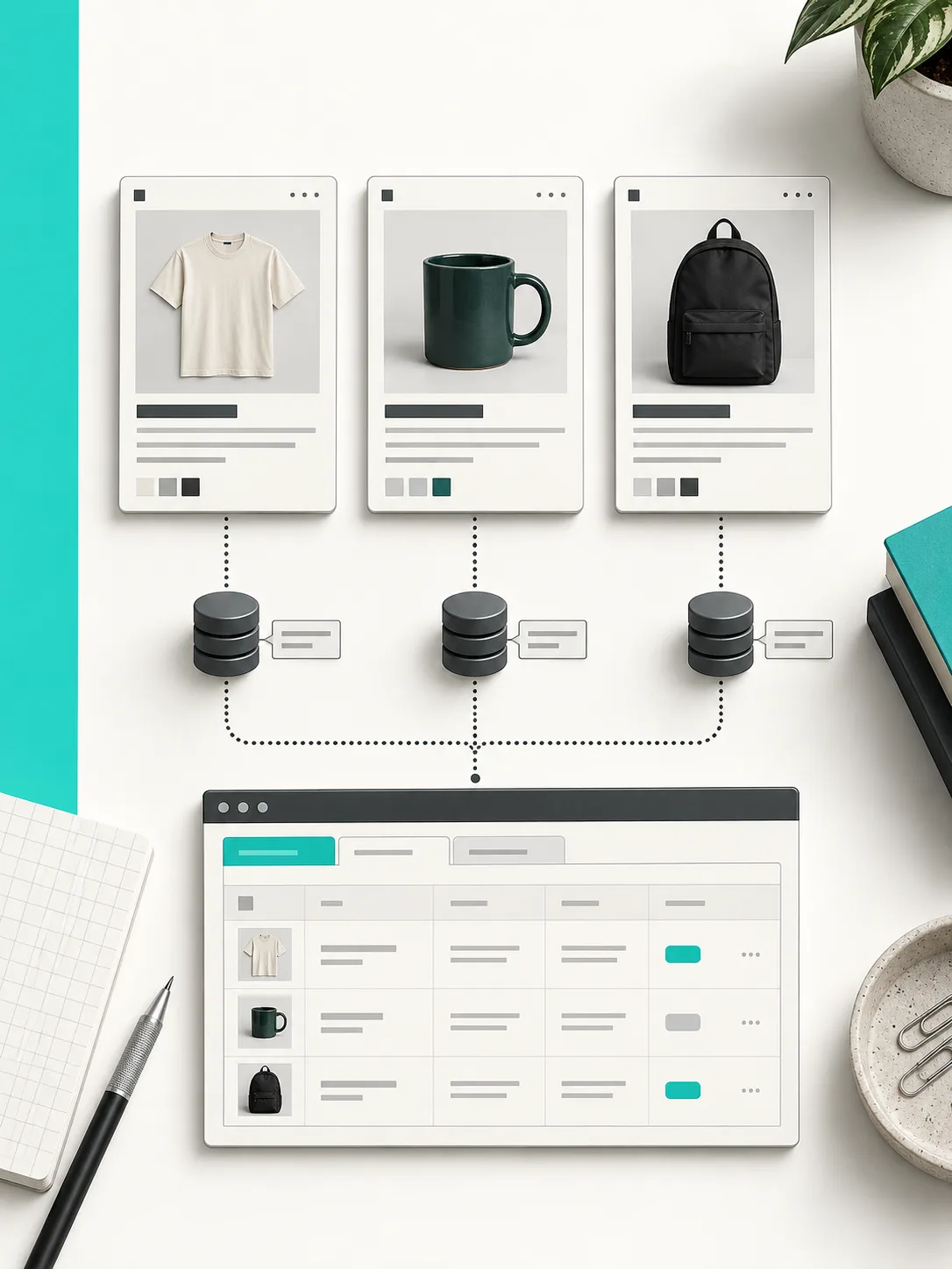 Product detail cards connected to structured product data