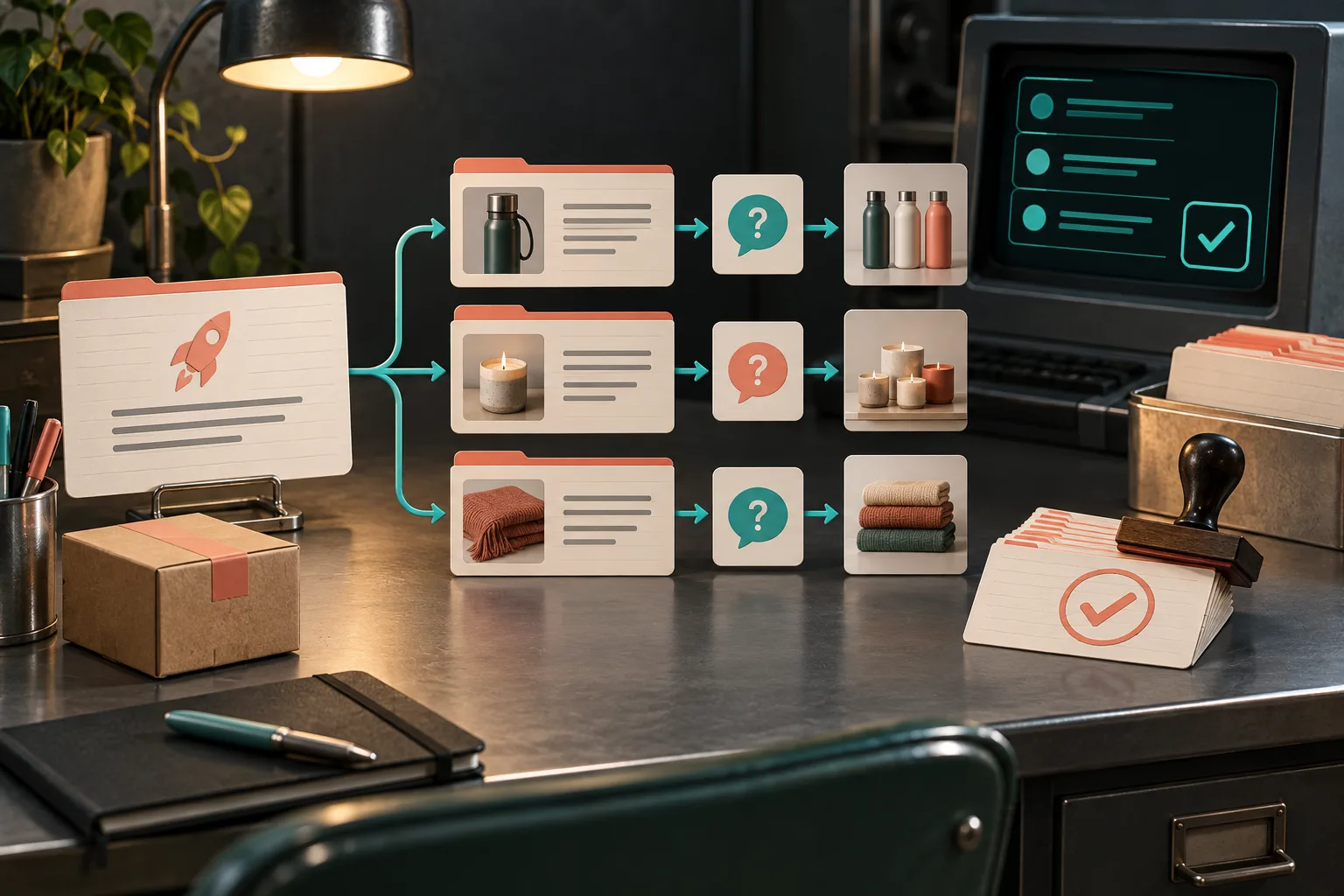 Product launch brief branching into product-aware Shopify blog ideas