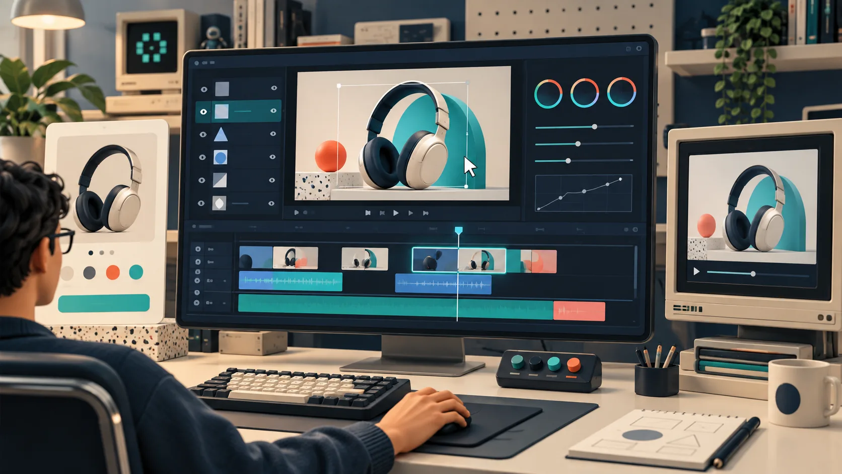 Editable timeline controls for refining a product launch video