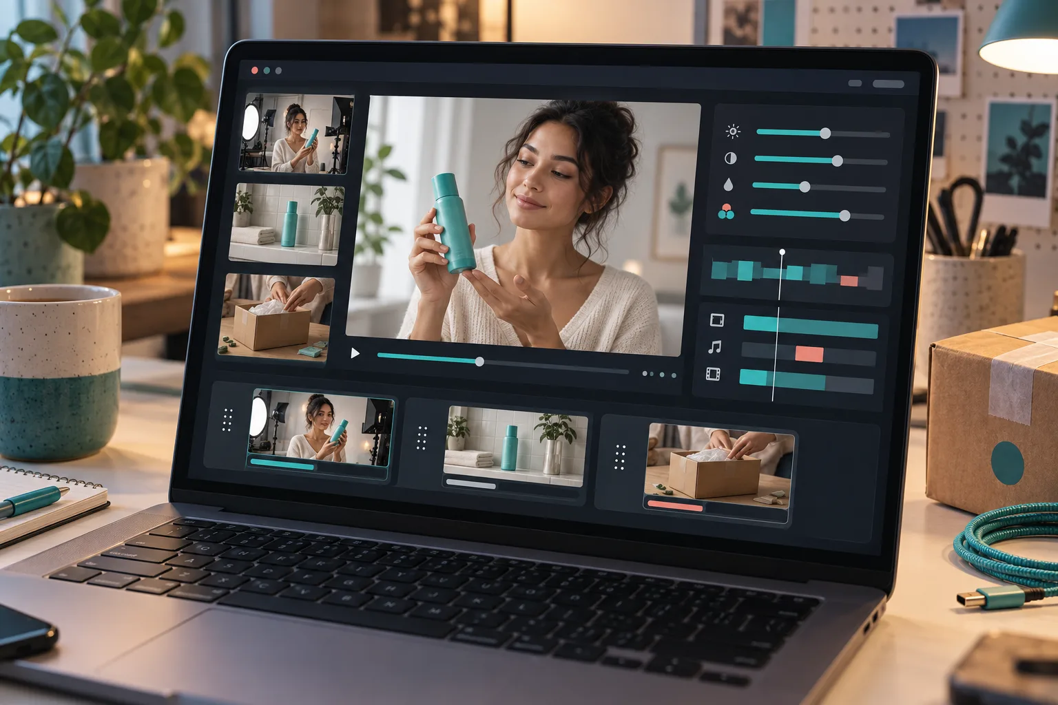 Editor for arranging scenes in an AI UGC product video