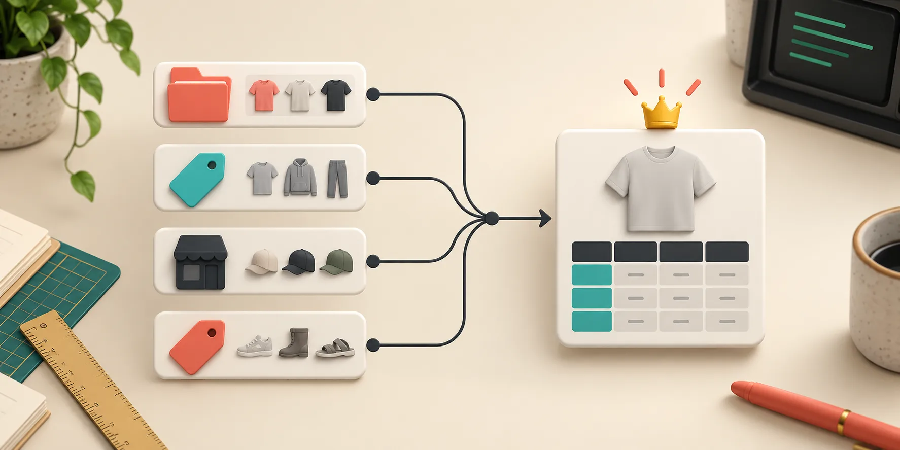 Diagram showing catalog rules assigned to one Shopify size chart