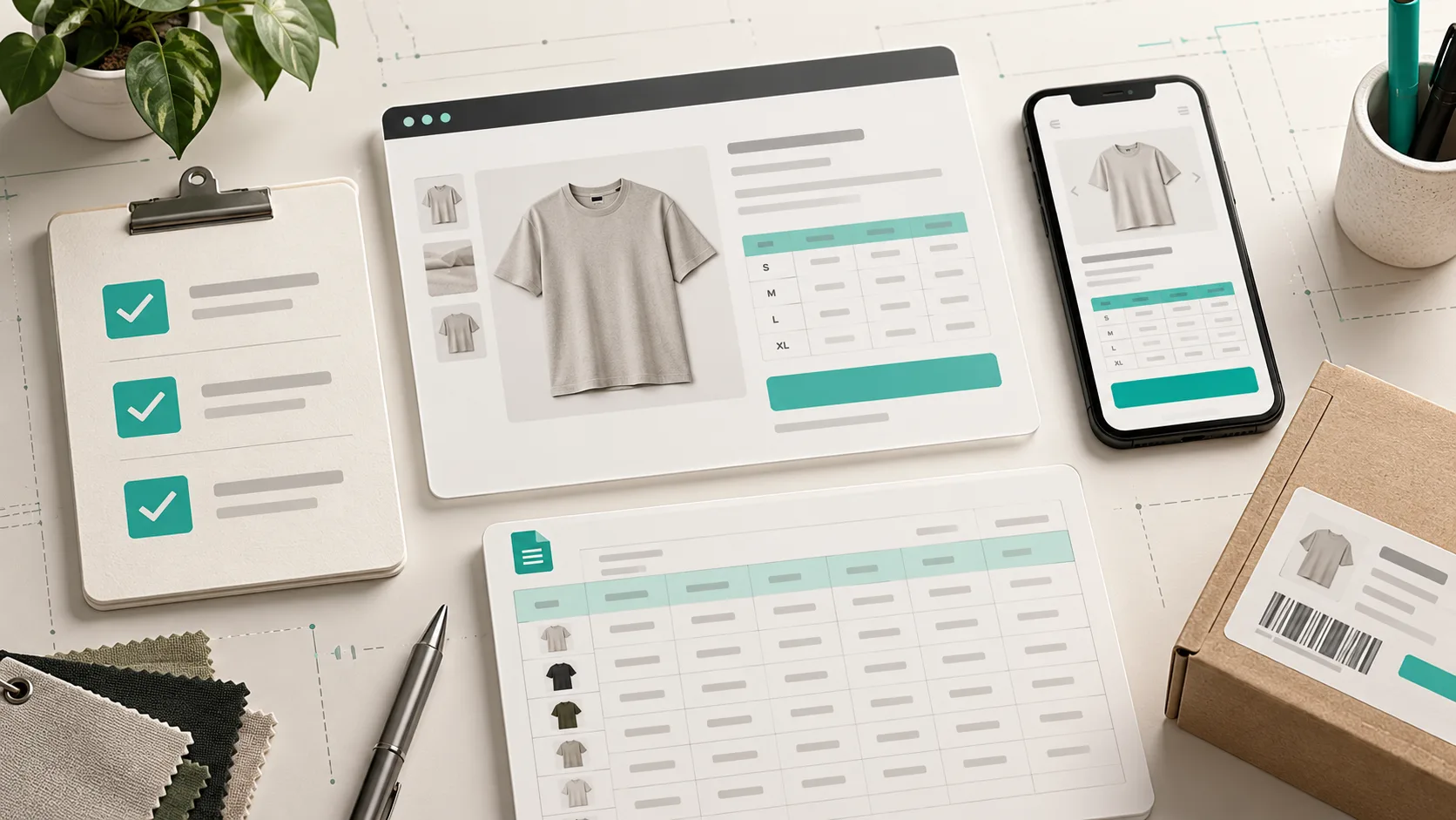 Shopify size-chart rollout checklist with product and mobile previews