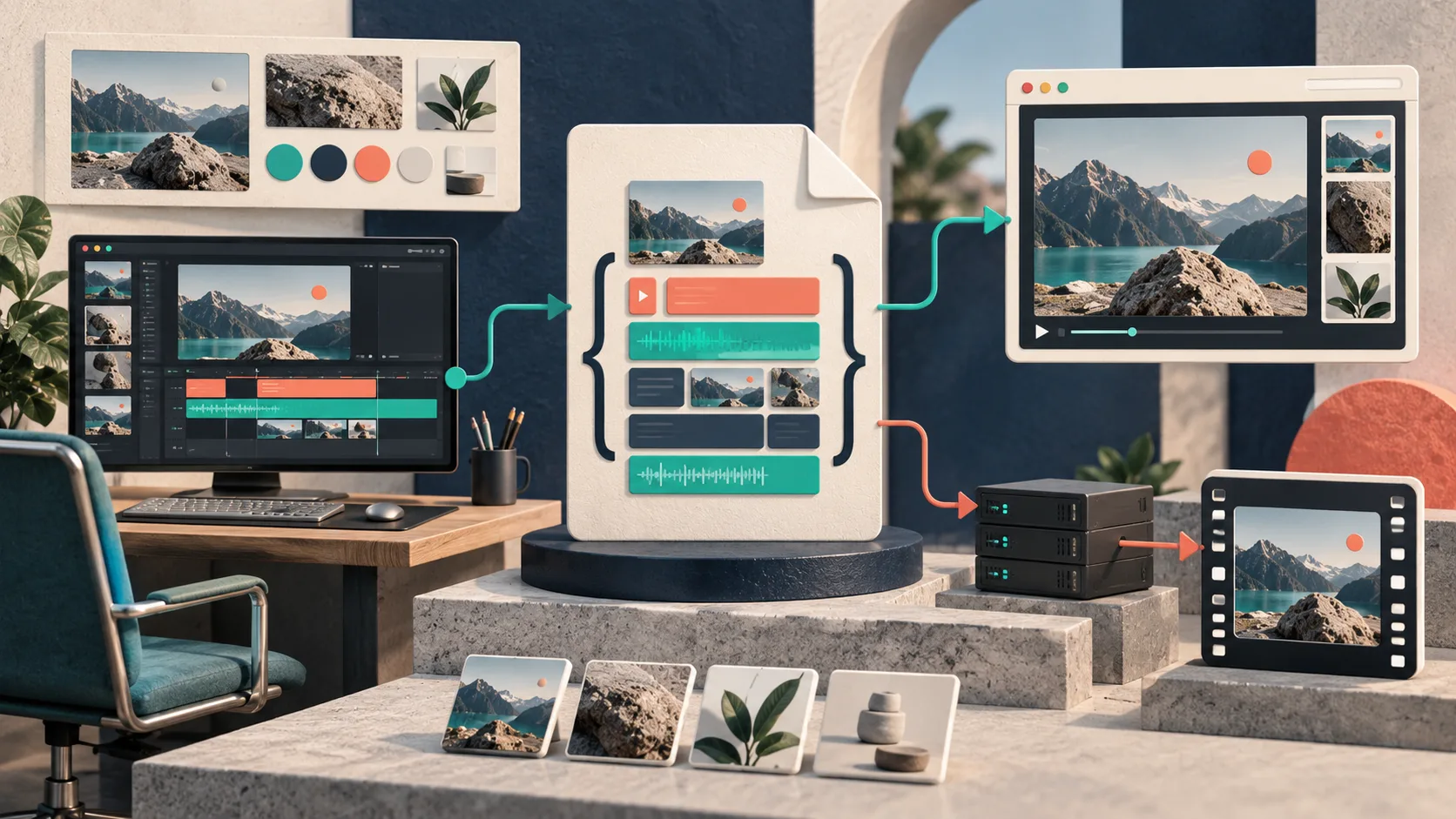 One portable video document connects editing preview and render outputs