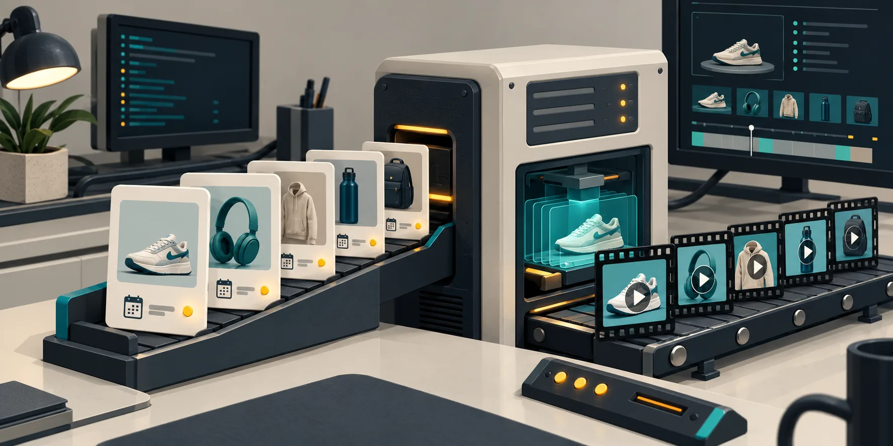 Ecommerce product video jobs moving through a server render queue