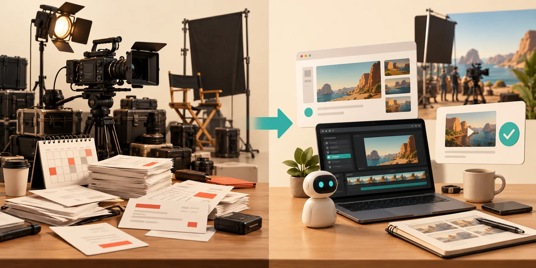 Startup video-production decision board comparing a full shoot with an agent-assisted first cut