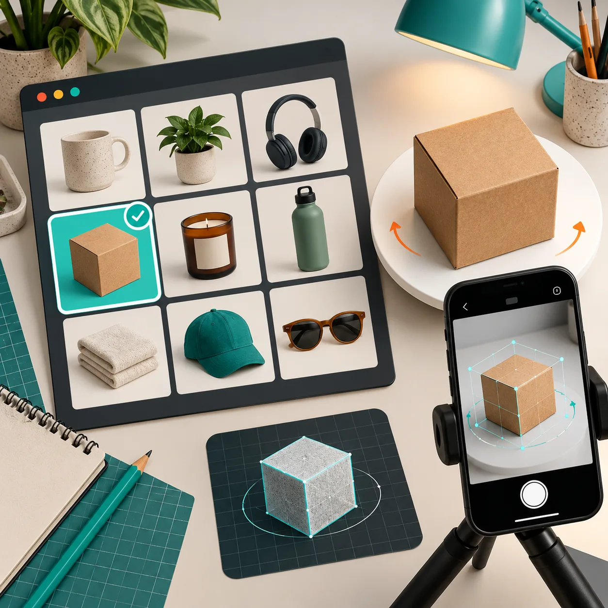 A product catalog grid highlighting one first 3D capture candidate