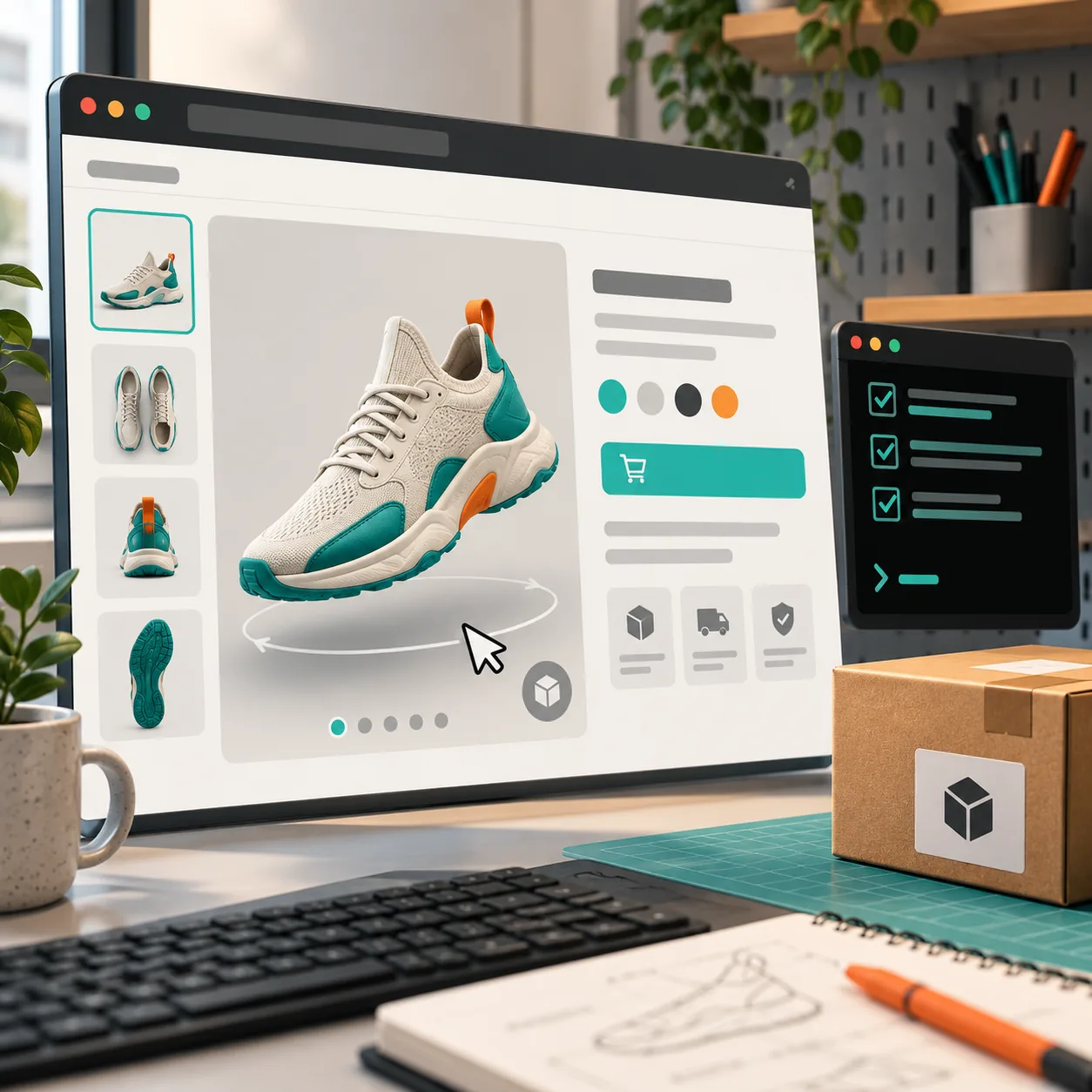 A Shopify product page with an interactive 3D product viewer