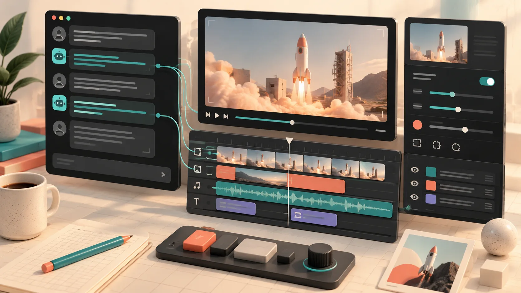 Terminal-directed edits and timeline controls for a product video